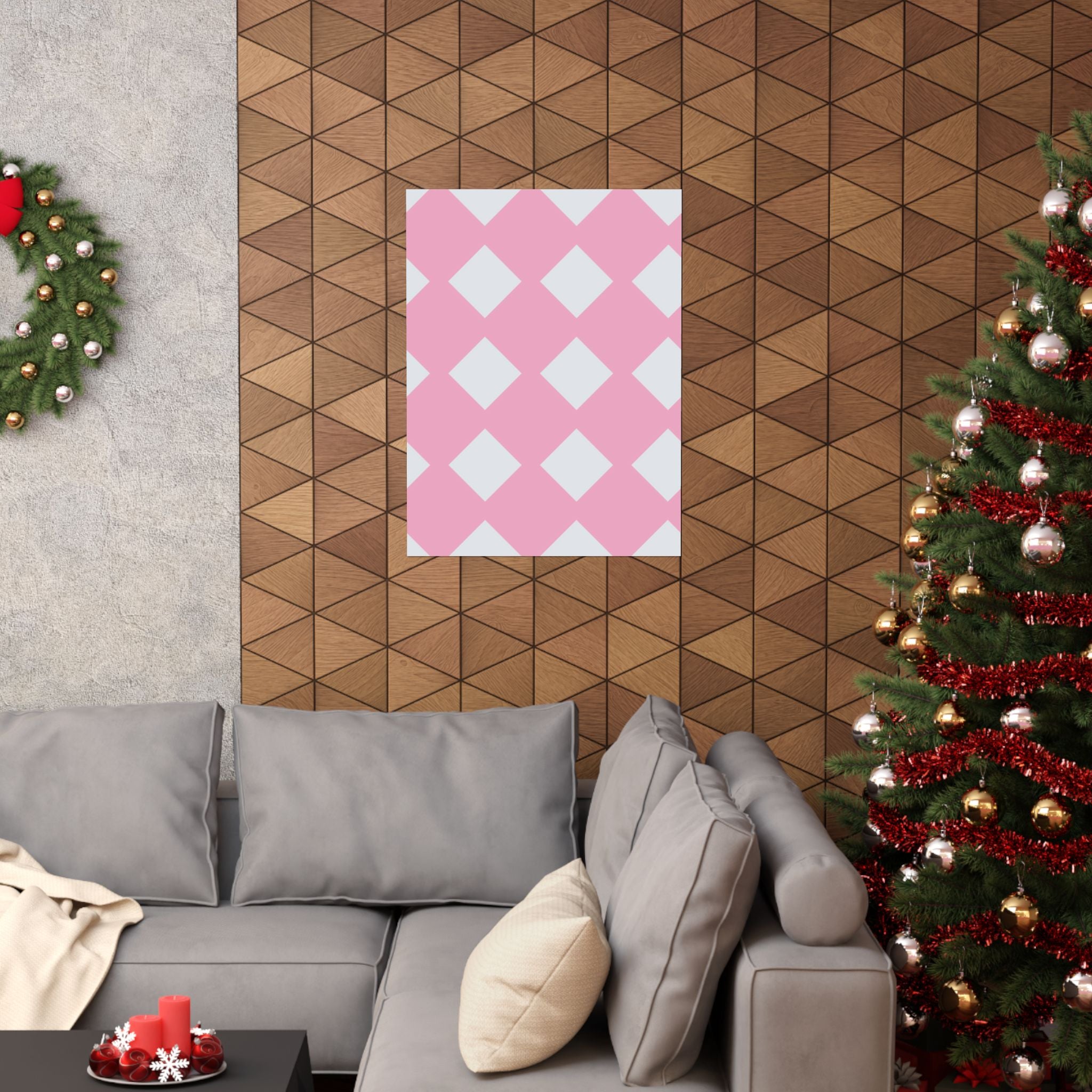 Pink & Grey Diamond Pattern Poster