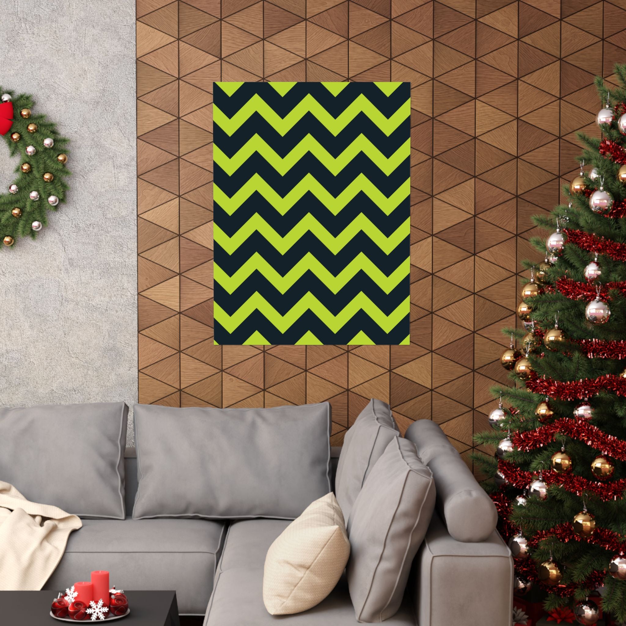 Neon Zigzag Green Geometric Art Poster