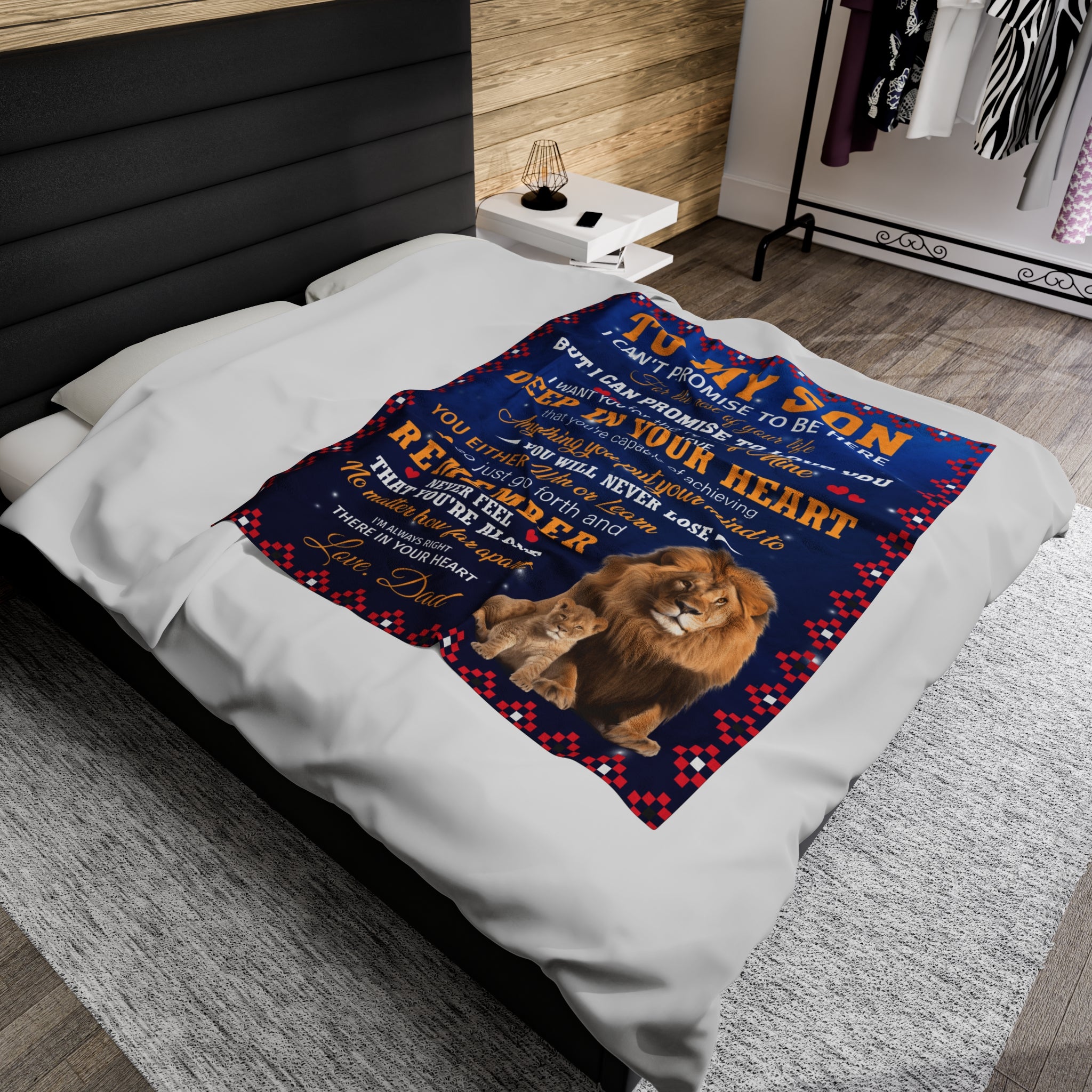 Dad's Lion Heart Velveteen Blanket