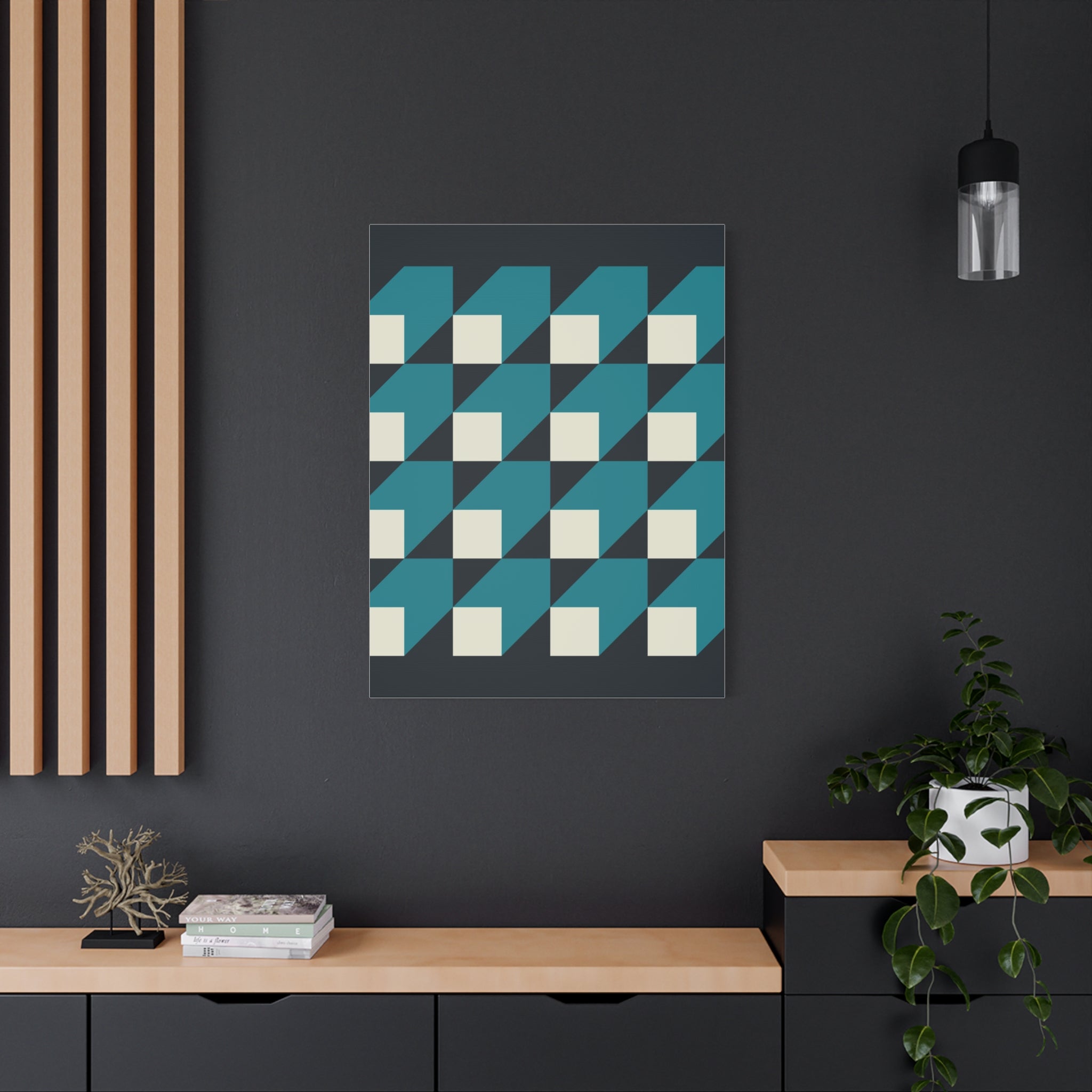 Geometric Teal Abstract Canvas Art