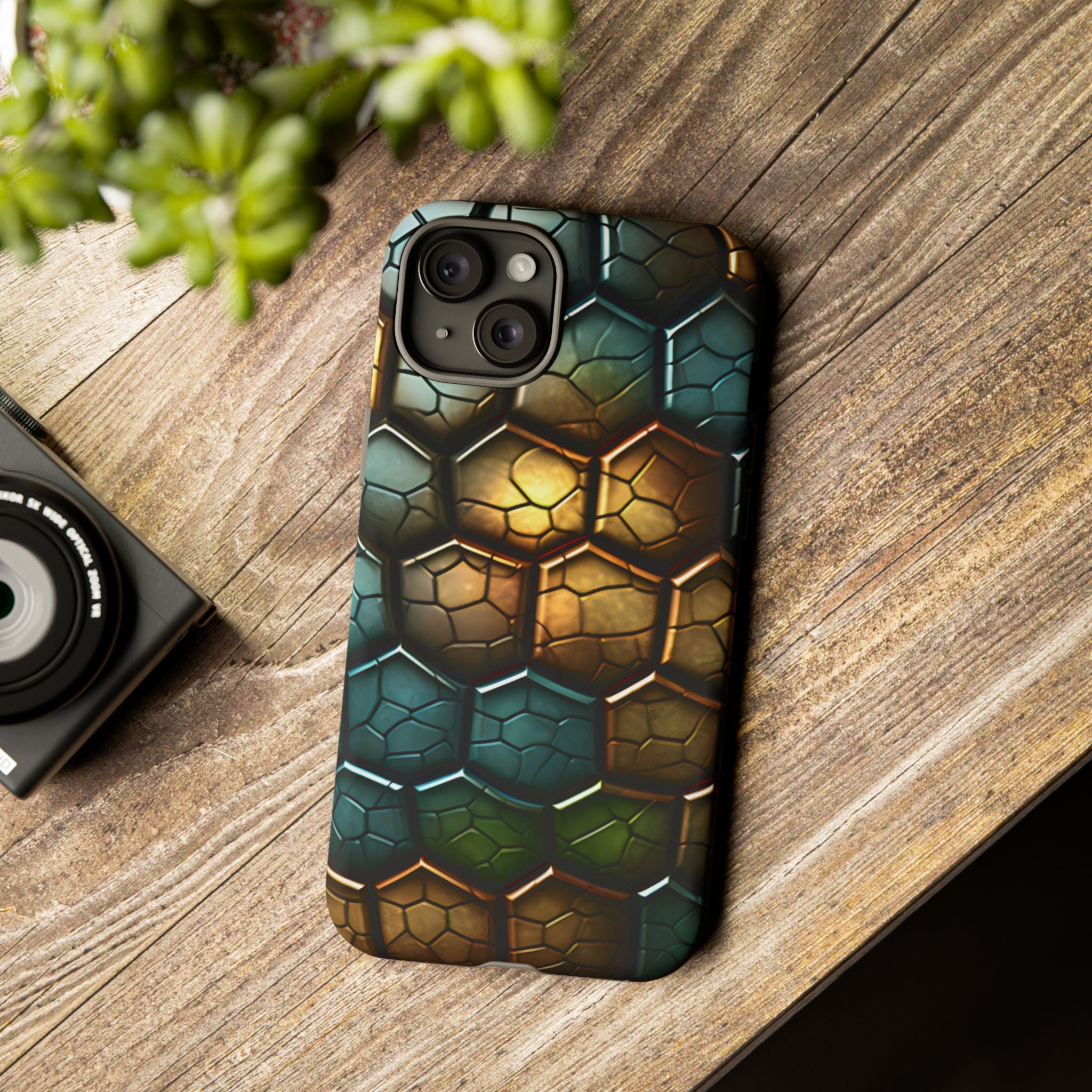 HexaScale iPhone Case: Teal & Bronze