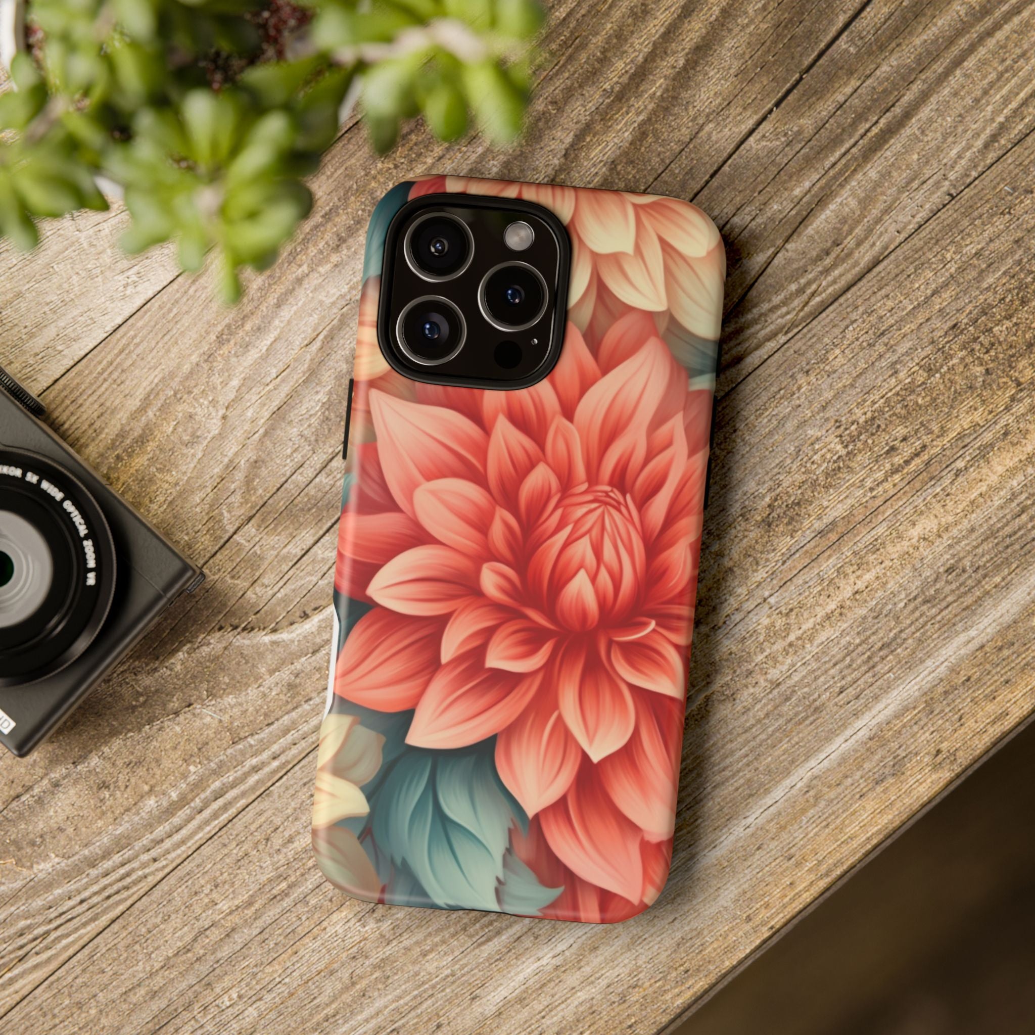 Coral Dahlia Hexagon iPhone Case - Rugged Texture