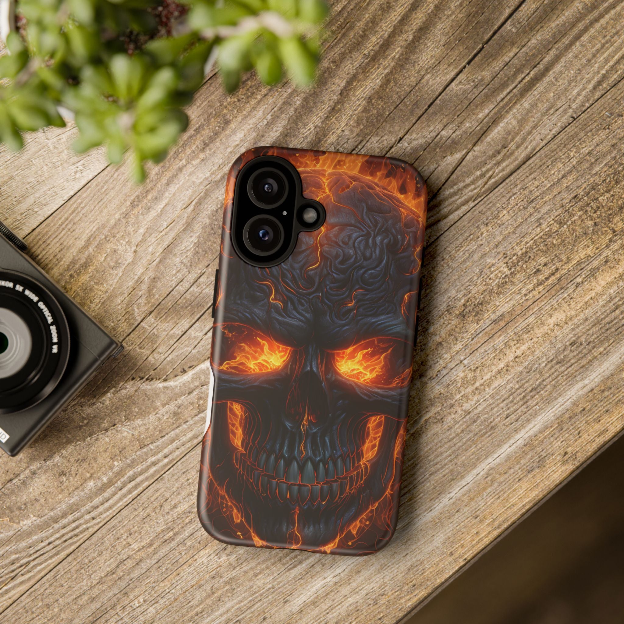 Fiery Skull Hexagon iPhone Case - Rugged Texture