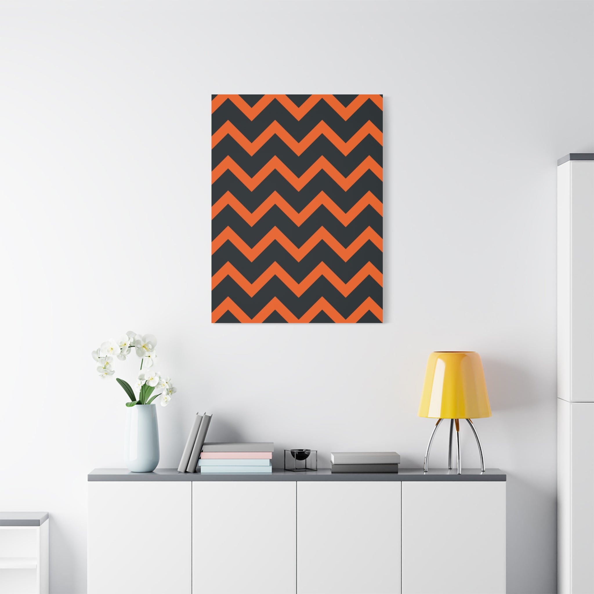 Orange & Navy Chevron Matte Canvas Art