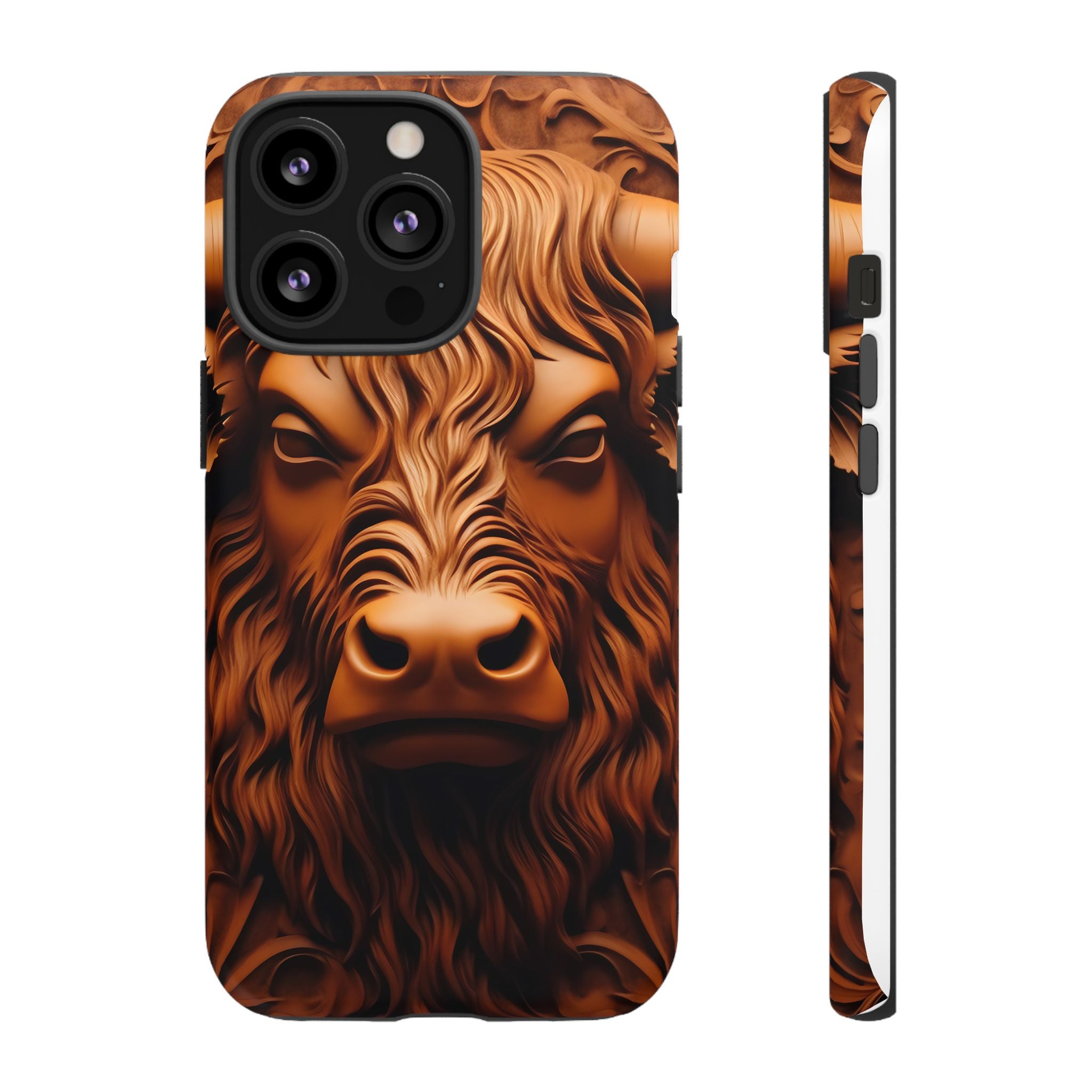 Bull Head Wood Carving iPhone Case - Rugged Texture