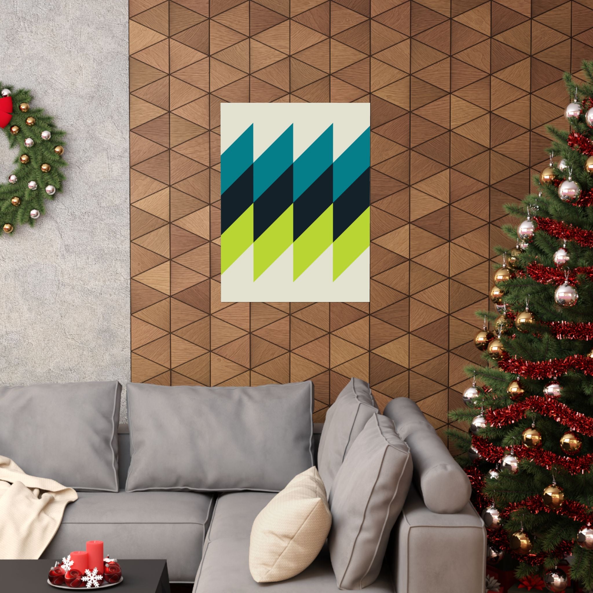 Geometric Teal & Lime Green Wave Poster