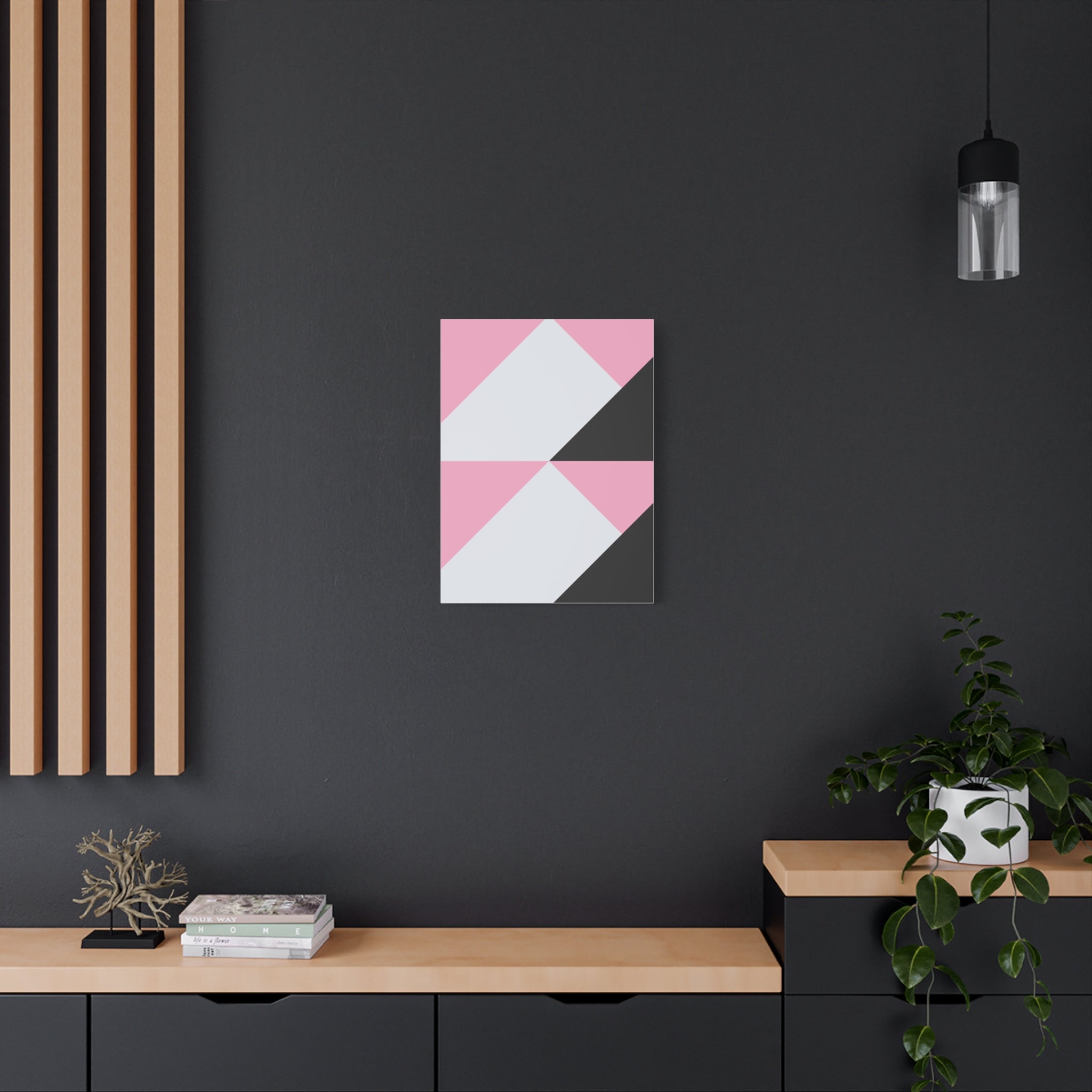 Geometric Pink & Gray Abstract Canvas Art