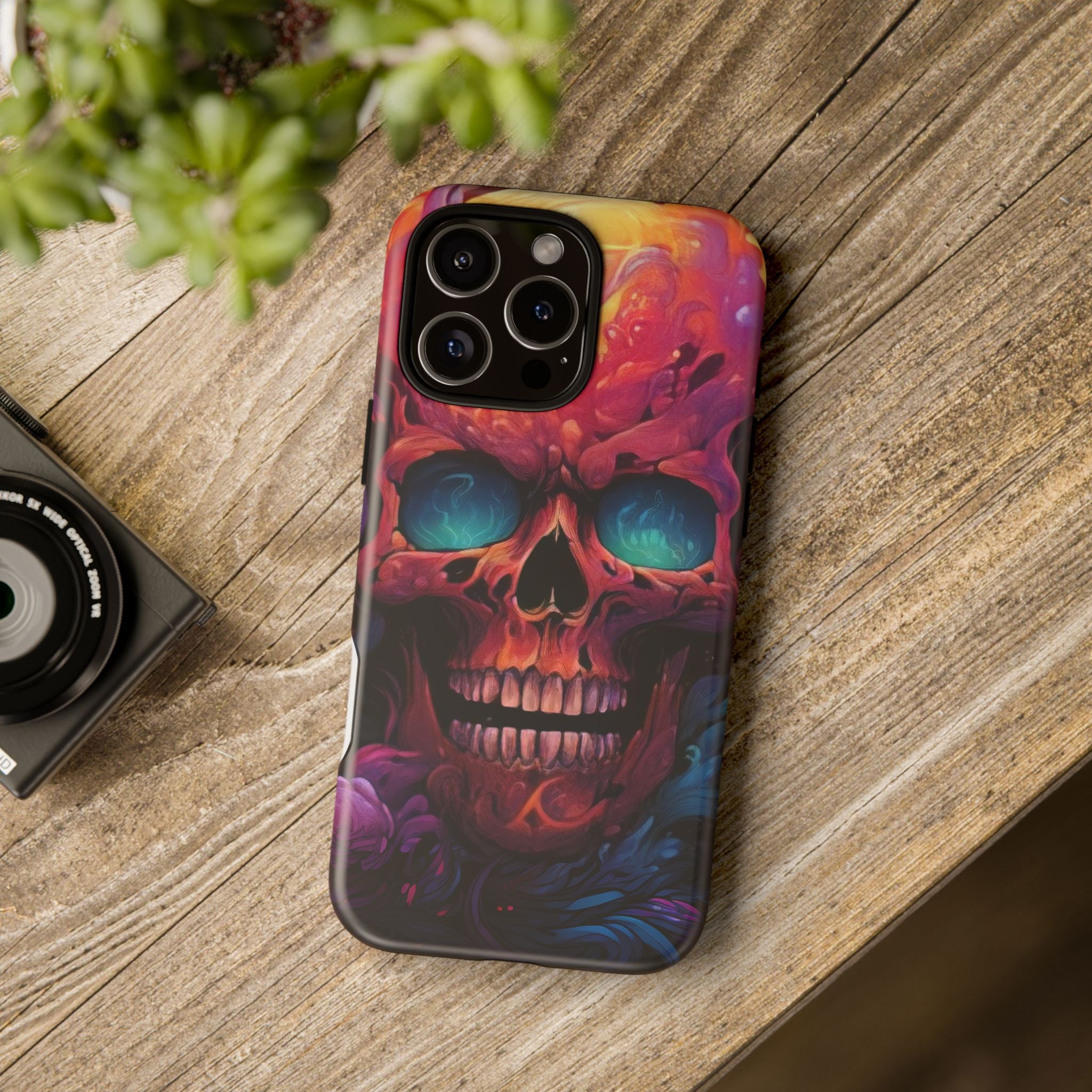 Fiery Skull Hexagon iPhone Case - Rugged Texture