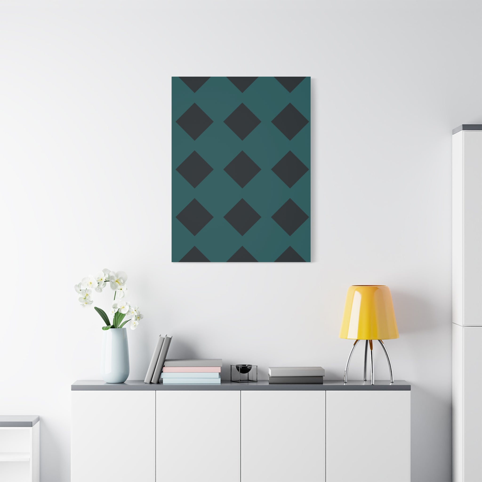 Teal Geometric Diamond Canvas Art