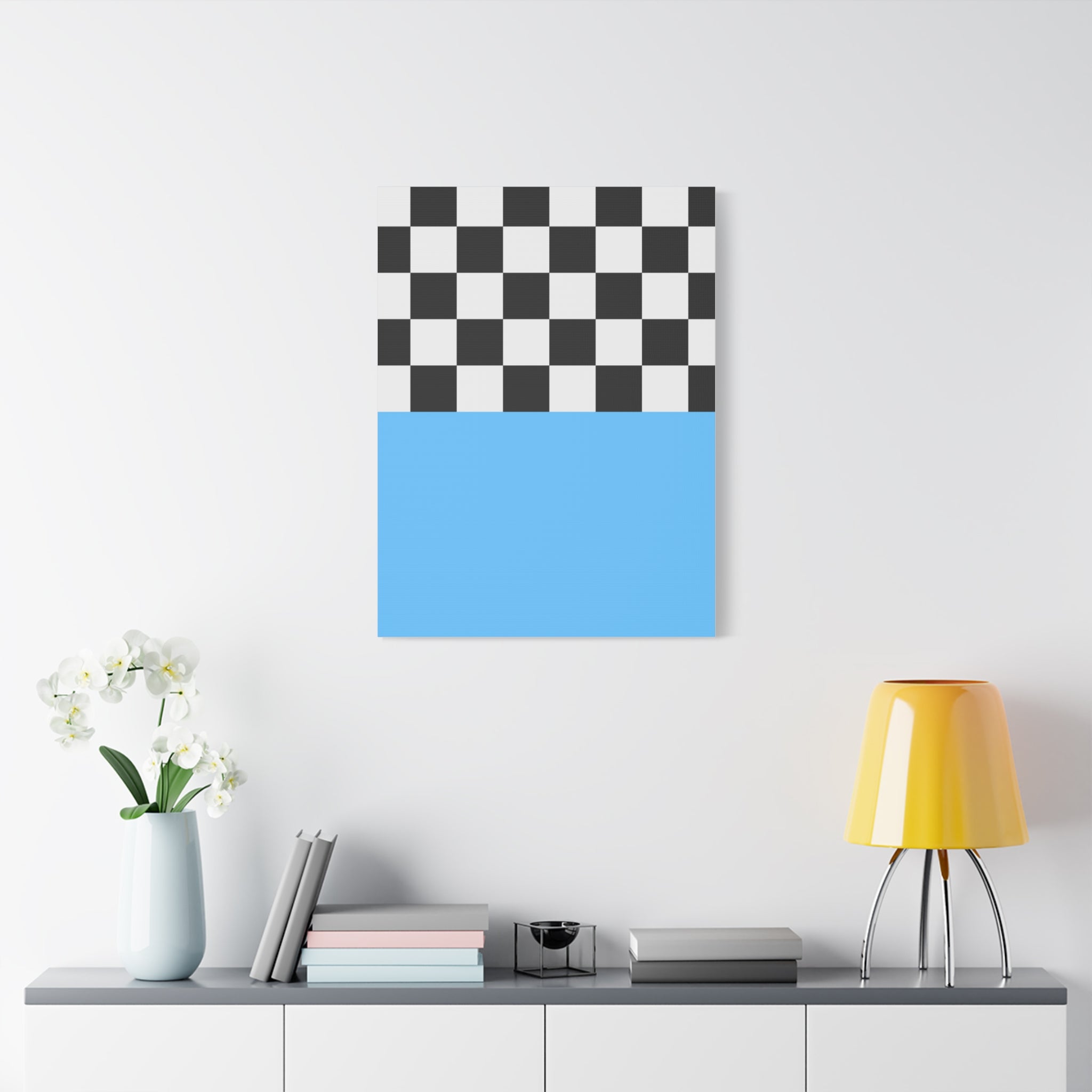 Checkered & Blue Abstract Matte Canvas Art