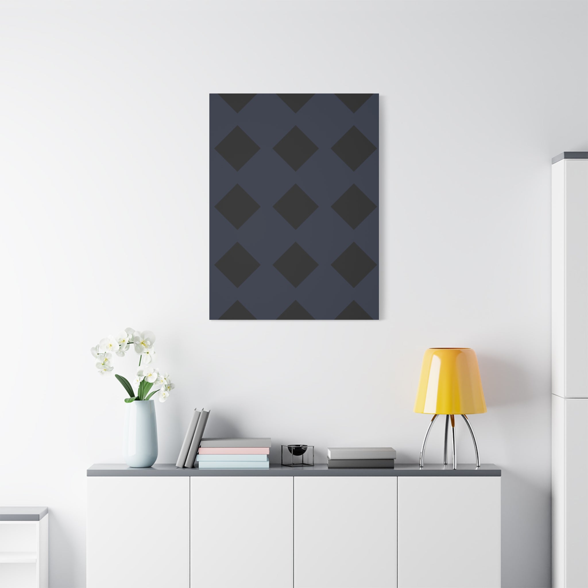 Geometric Dark Blue Diamond Canvas Art