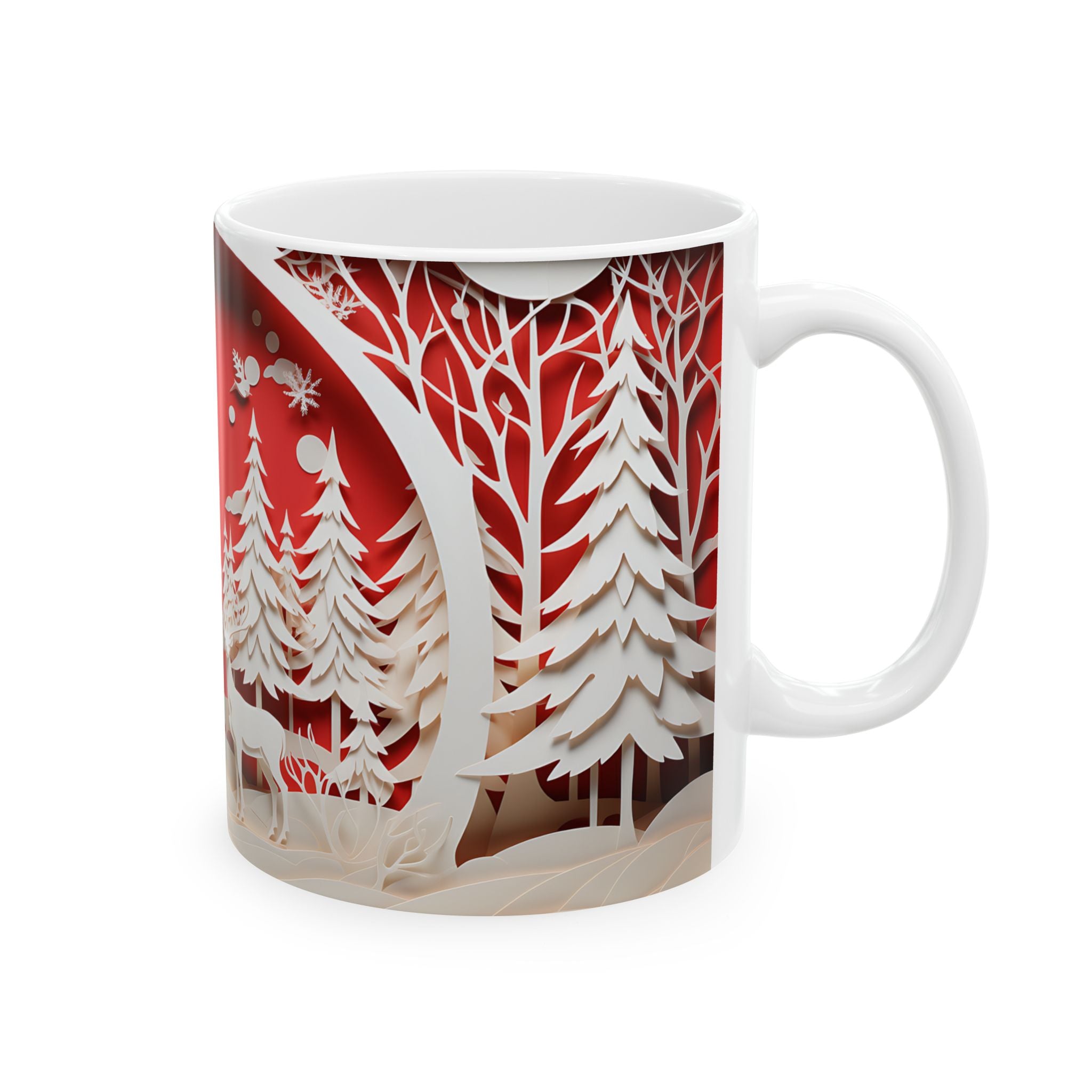 Winter Forest Deer Papercut Mug