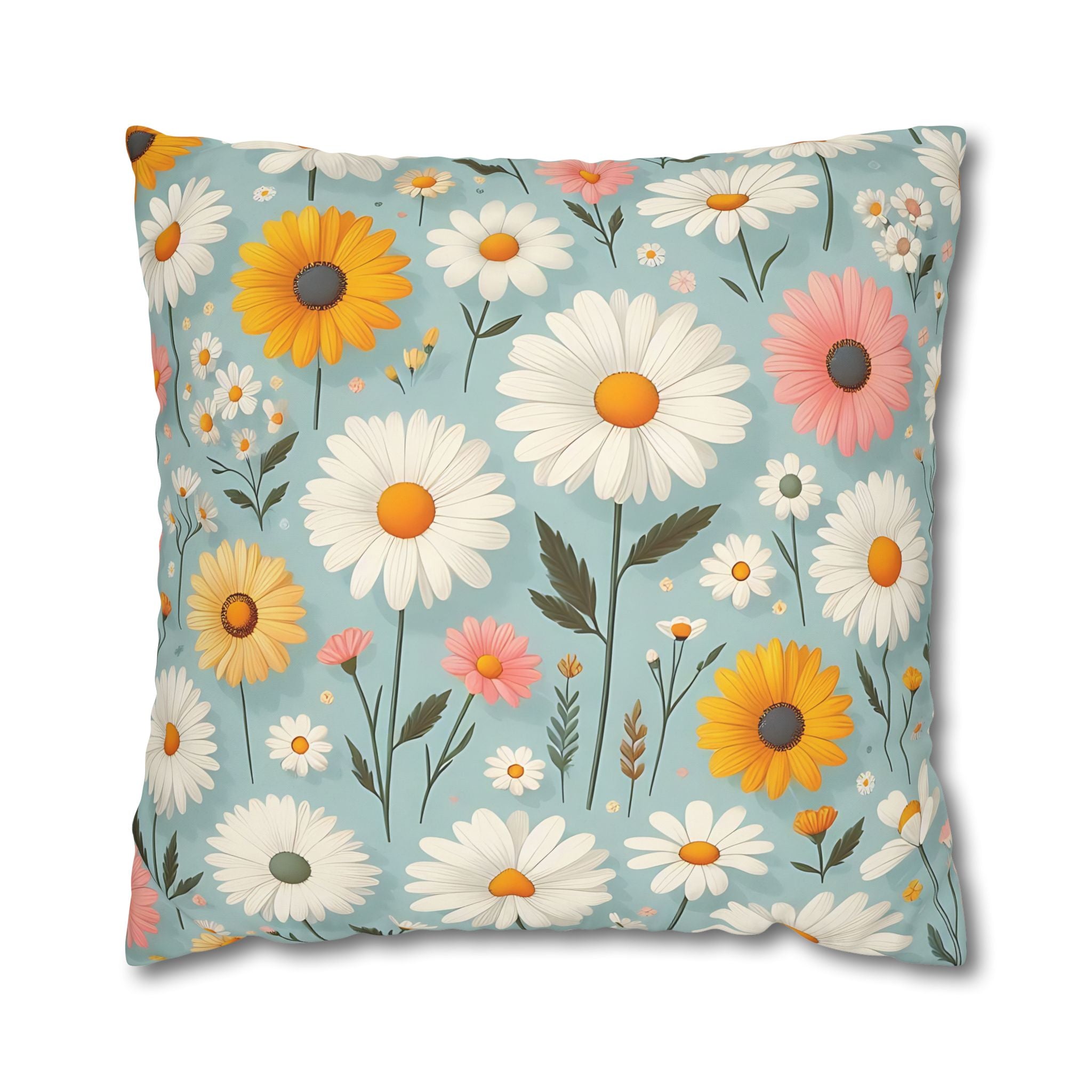 Floral Daisy Pillowcase - Blue & White