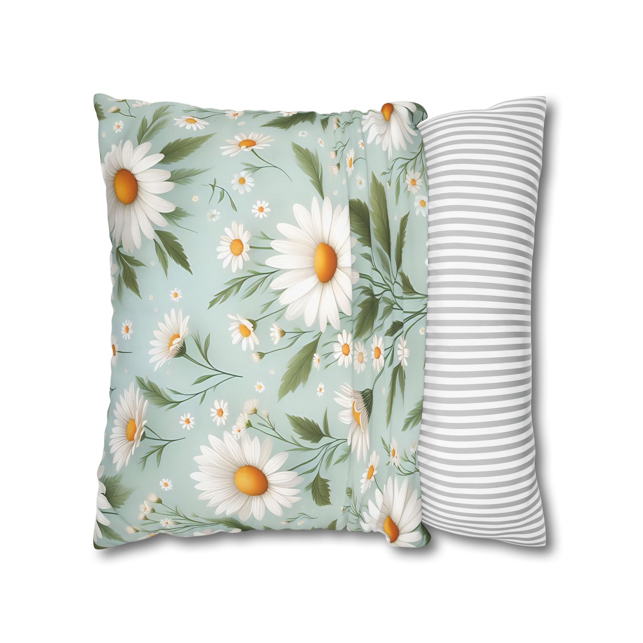 Daisy Floral Pillowcase - Teal & White