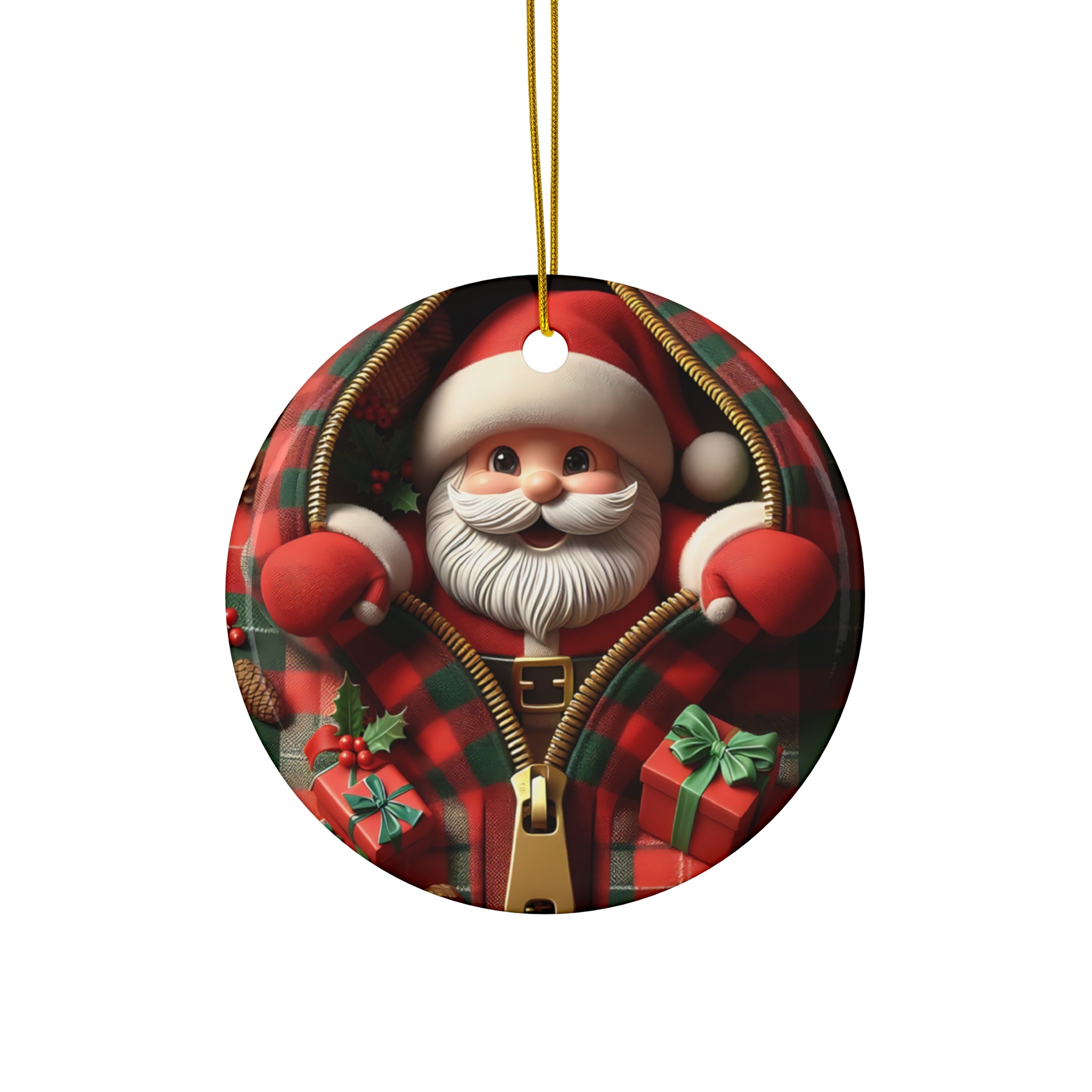 Santa's Plaid Surprise Ornament