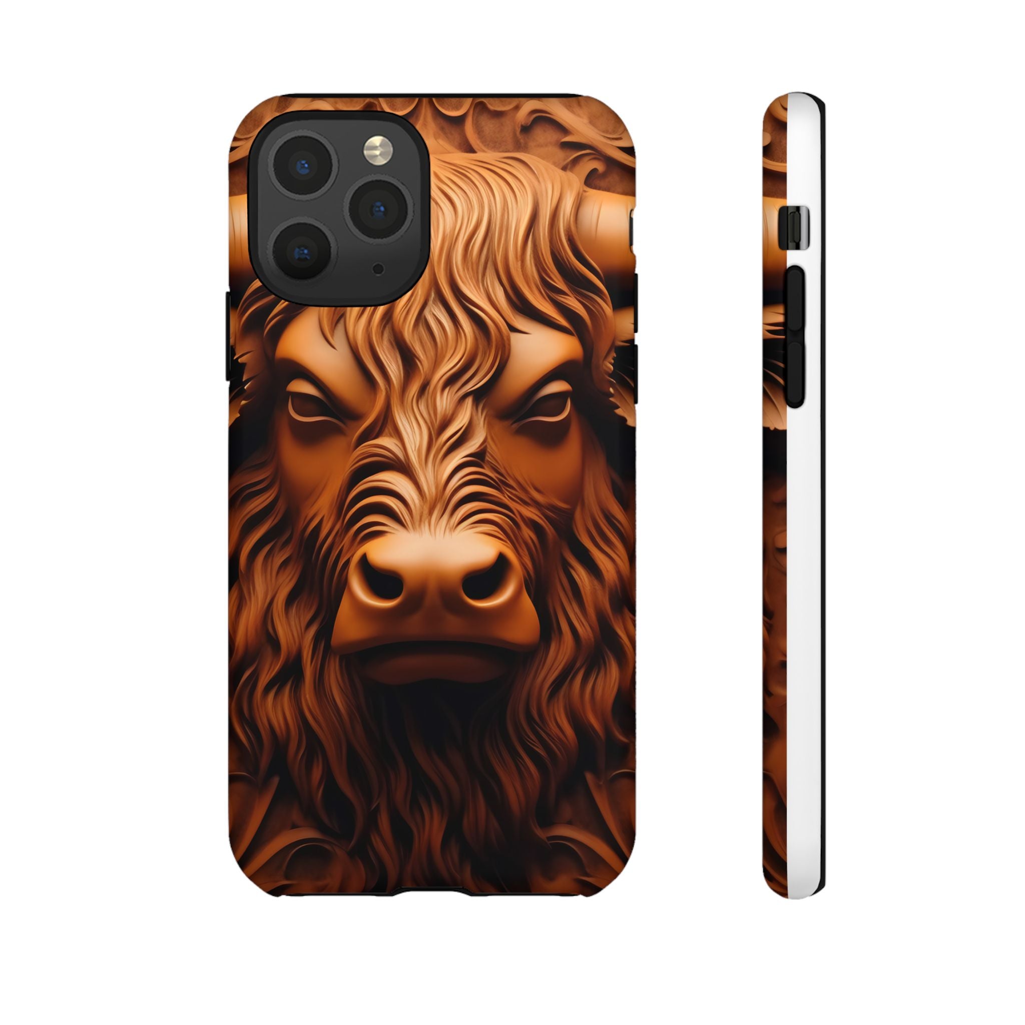 Bull Head Wood Carving iPhone Case - Rugged Texture