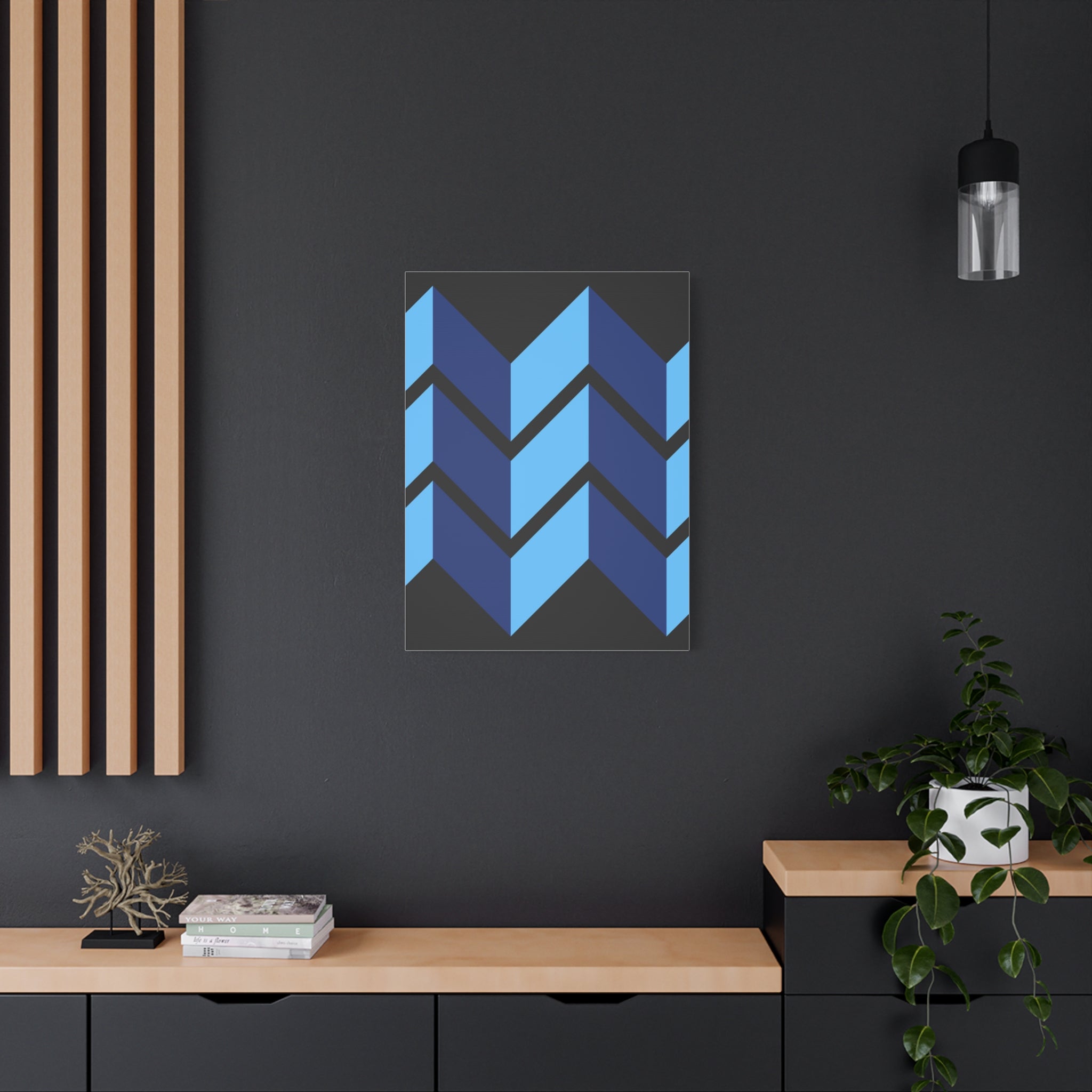 Abstract Blue Chevron Canvas Art