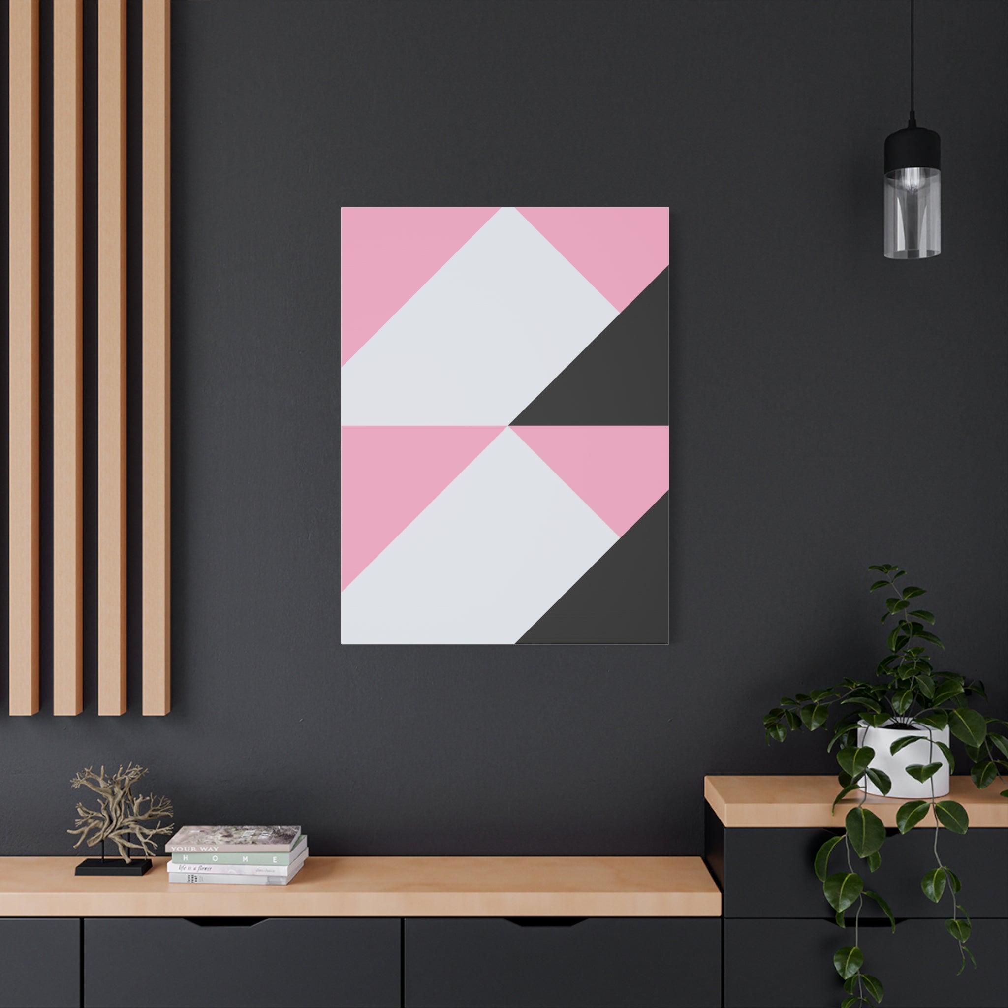 Geometric Pink & Gray Abstract Canvas Art