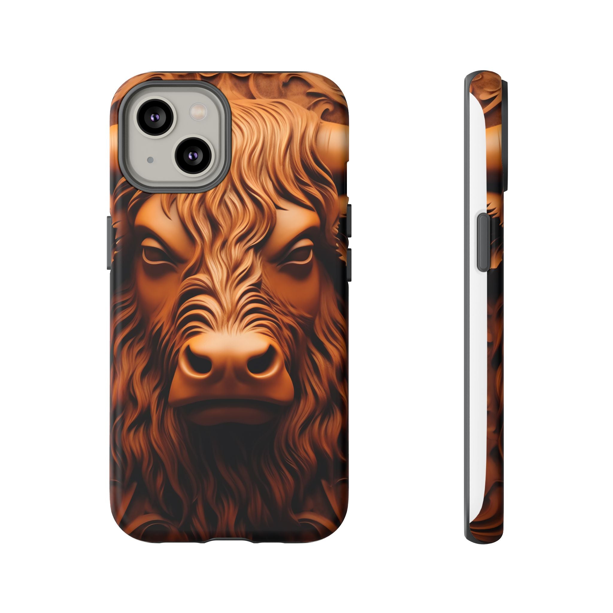 Bull Head Wood Carving iPhone Case - Rugged Texture