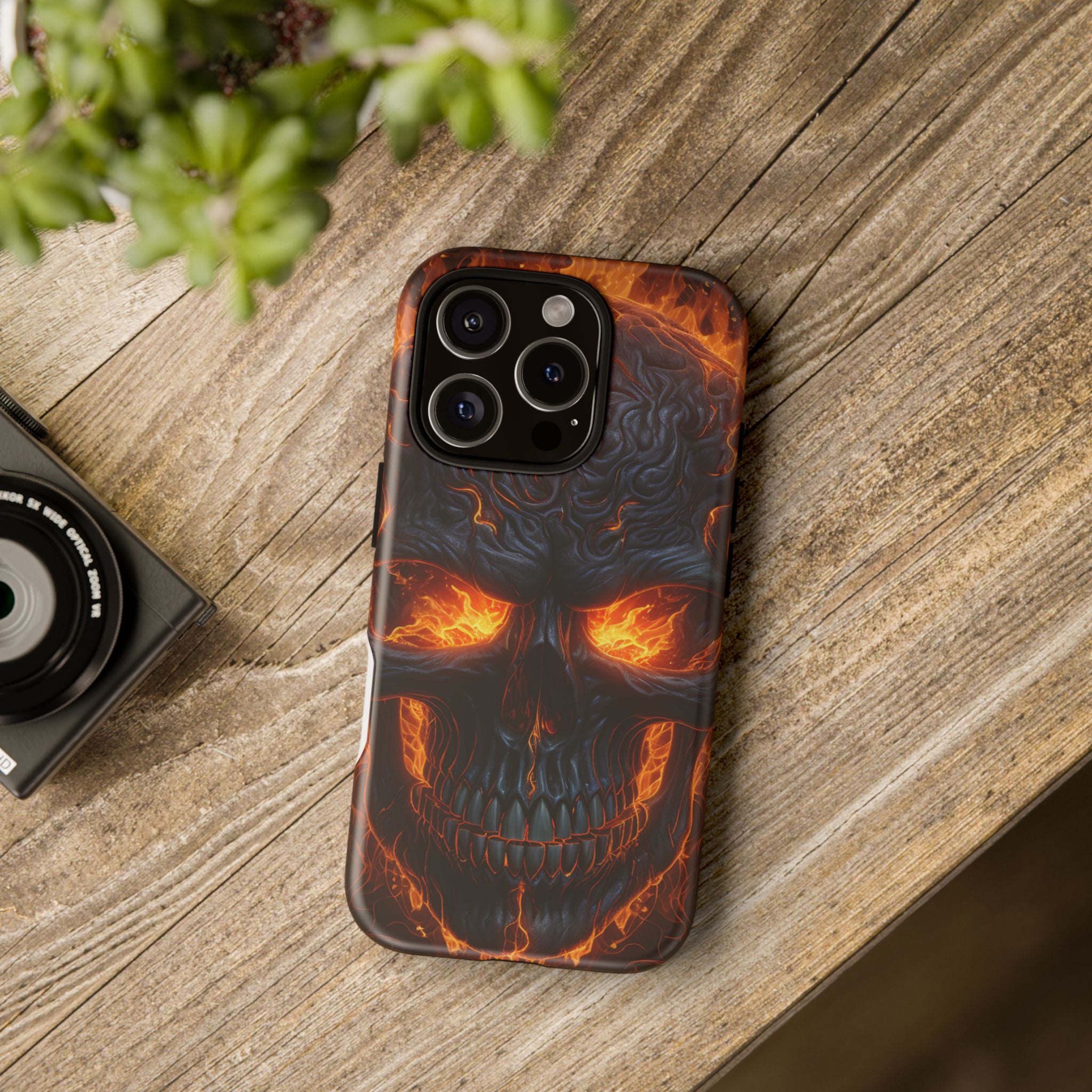 Fiery Skull Hexagon iPhone Case - Rugged Texture