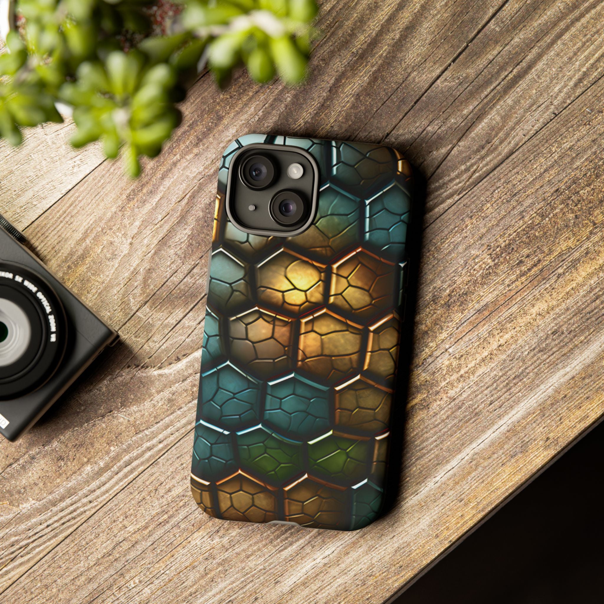 HexaScale iPhone Case: Teal & Bronze