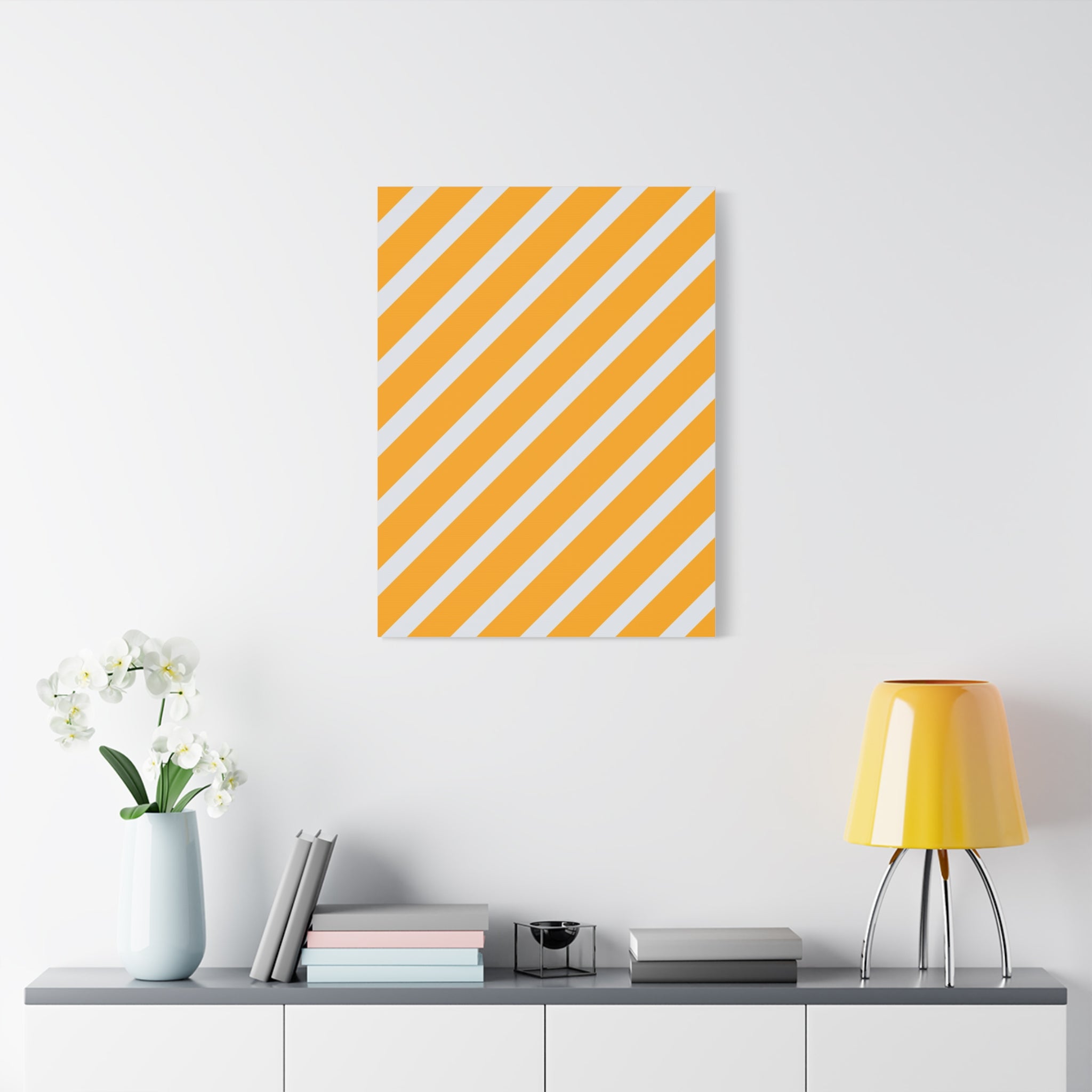 Orange & Gray Diagonal Stripe Canvas Art