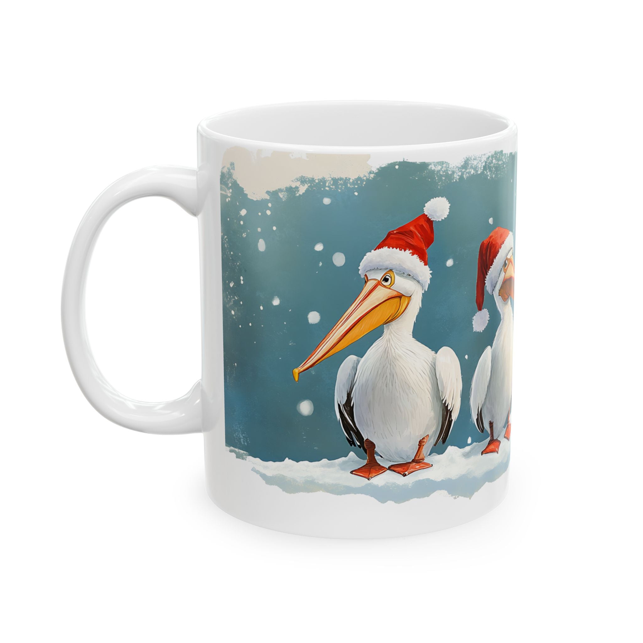 Snowy Pelican Christmas Mugs