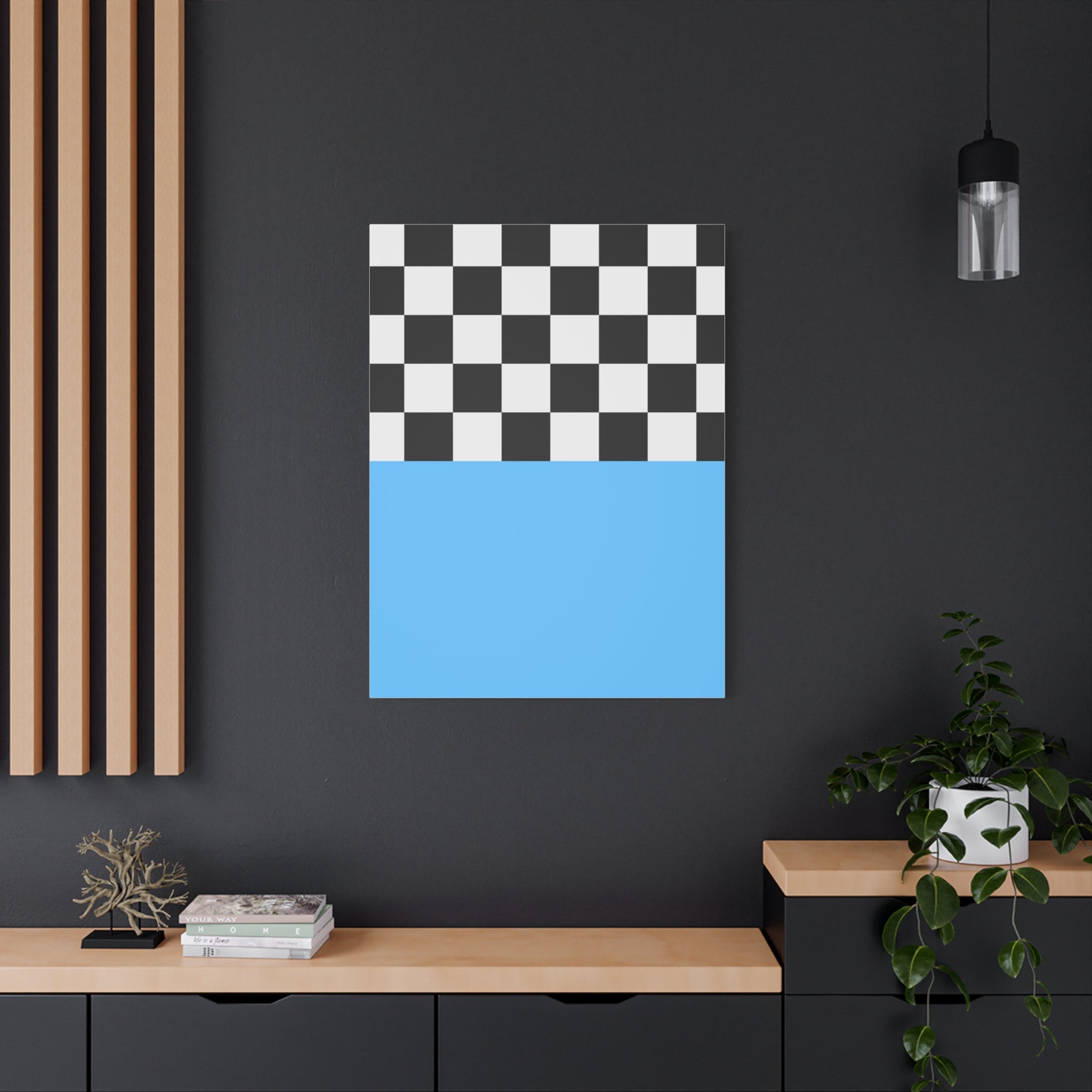 Checkered & Blue Abstract Matte Canvas Art