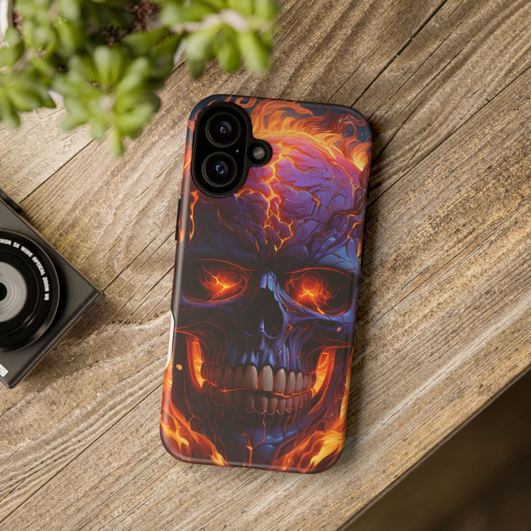 Fiery Skull Hexagon iPhone Case - Rugged Texture