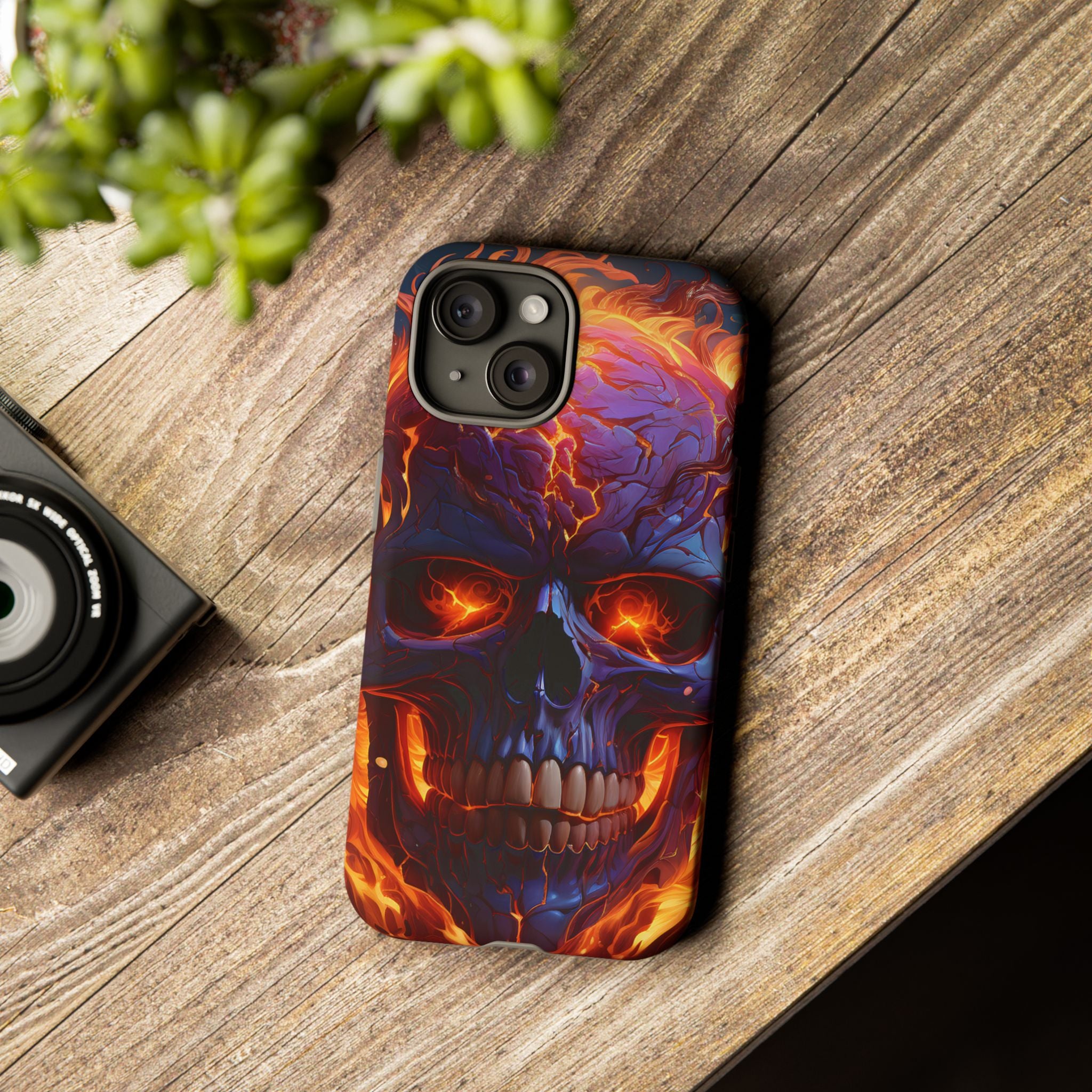 Fiery Skull Hexagon iPhone Case - Rugged Texture