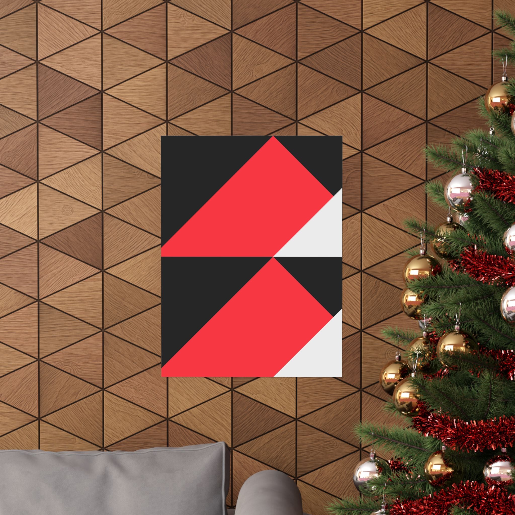 Abstract Geometric Red & Gray Poster