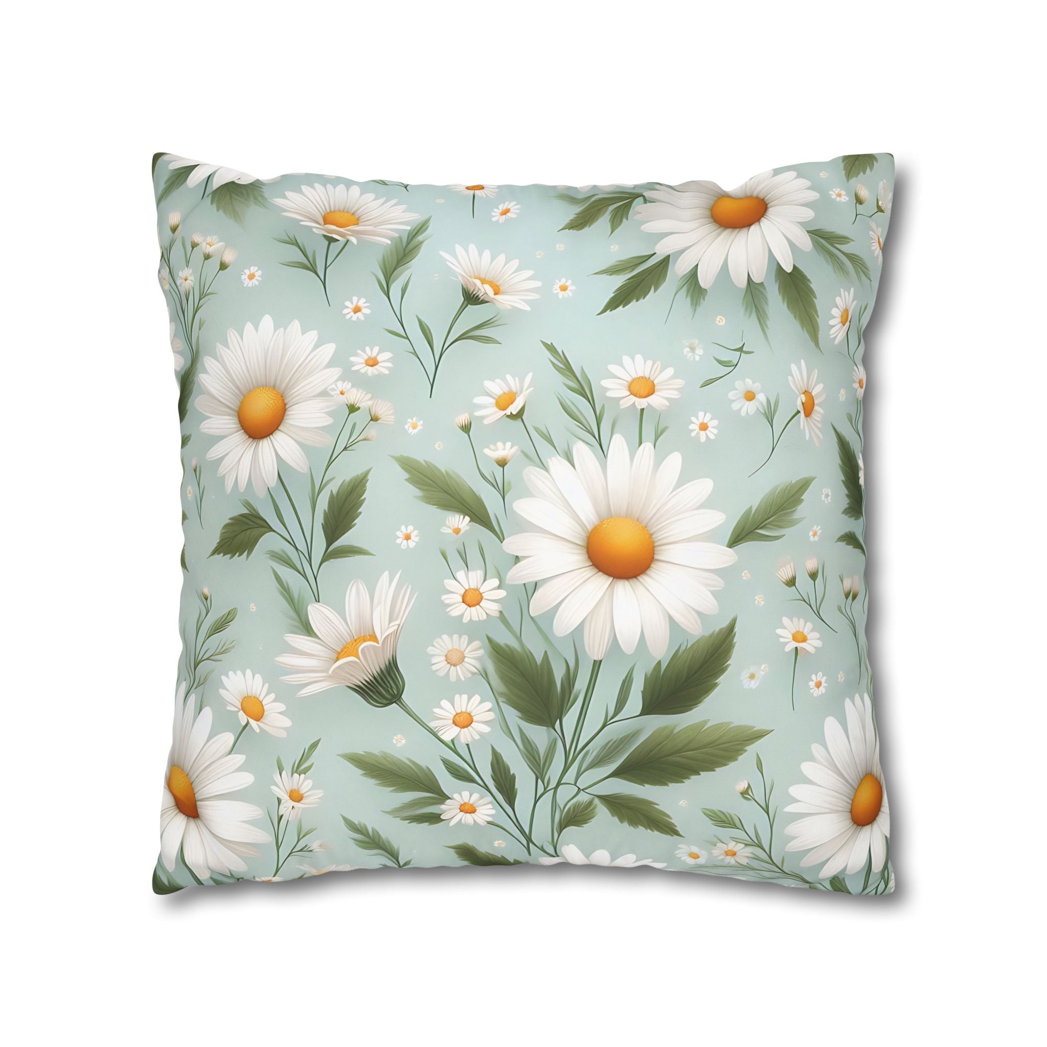 Daisy Floral Pillowcase - Teal & White