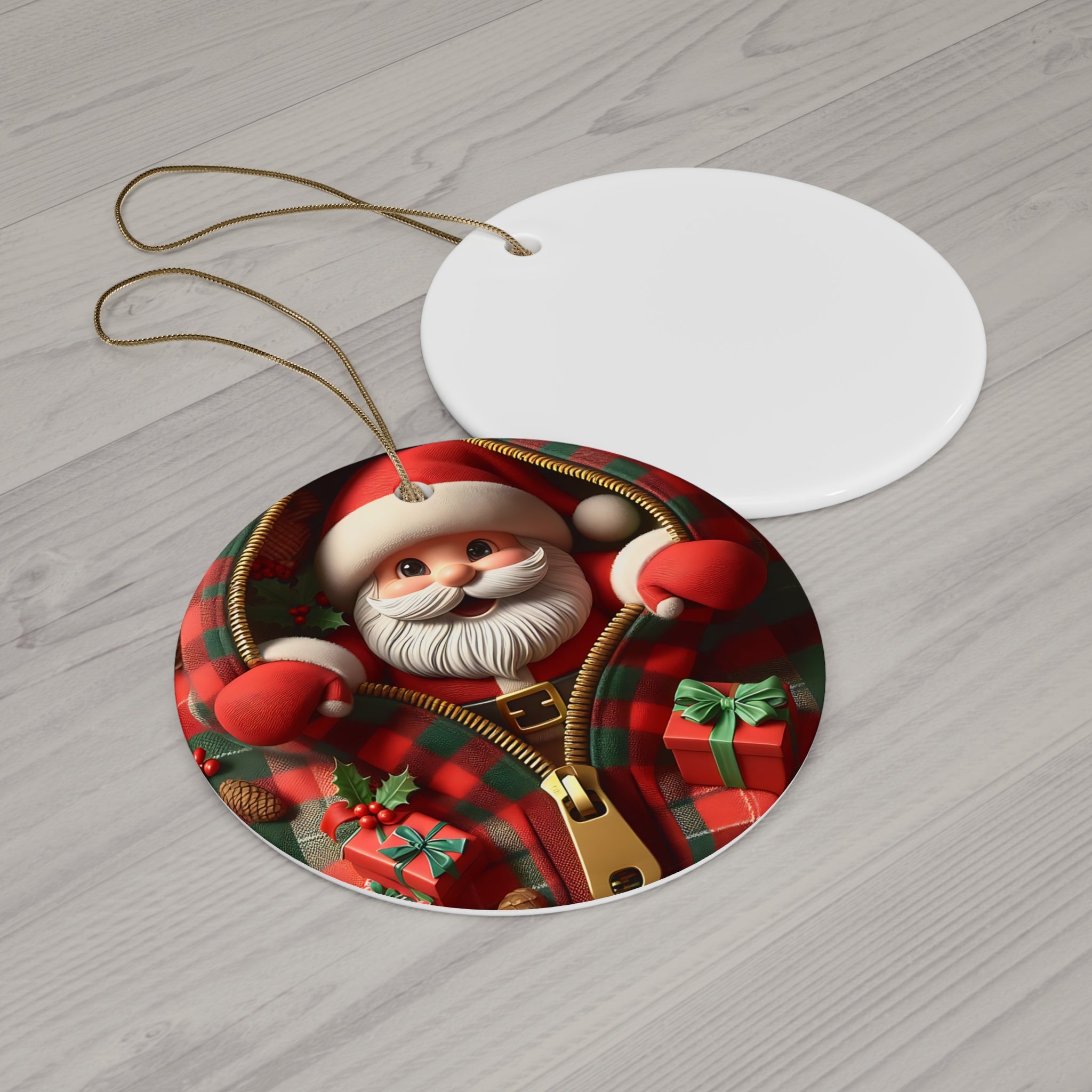 Santa's Plaid Surprise Ornament