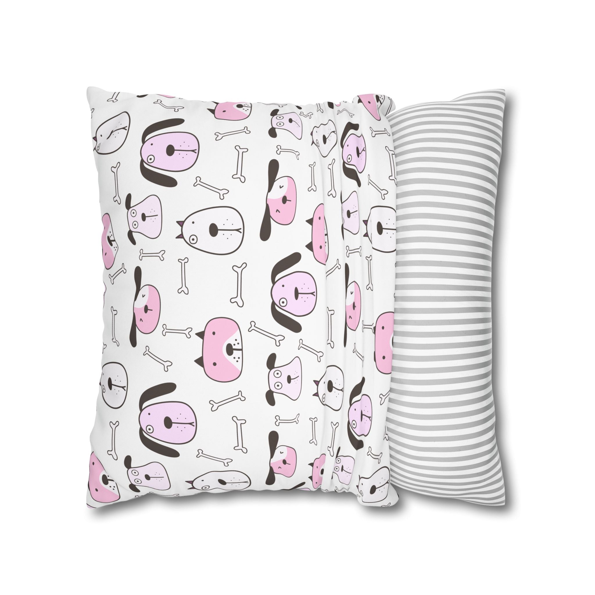 Cute Dog Bone Pillowcase - Pink & White