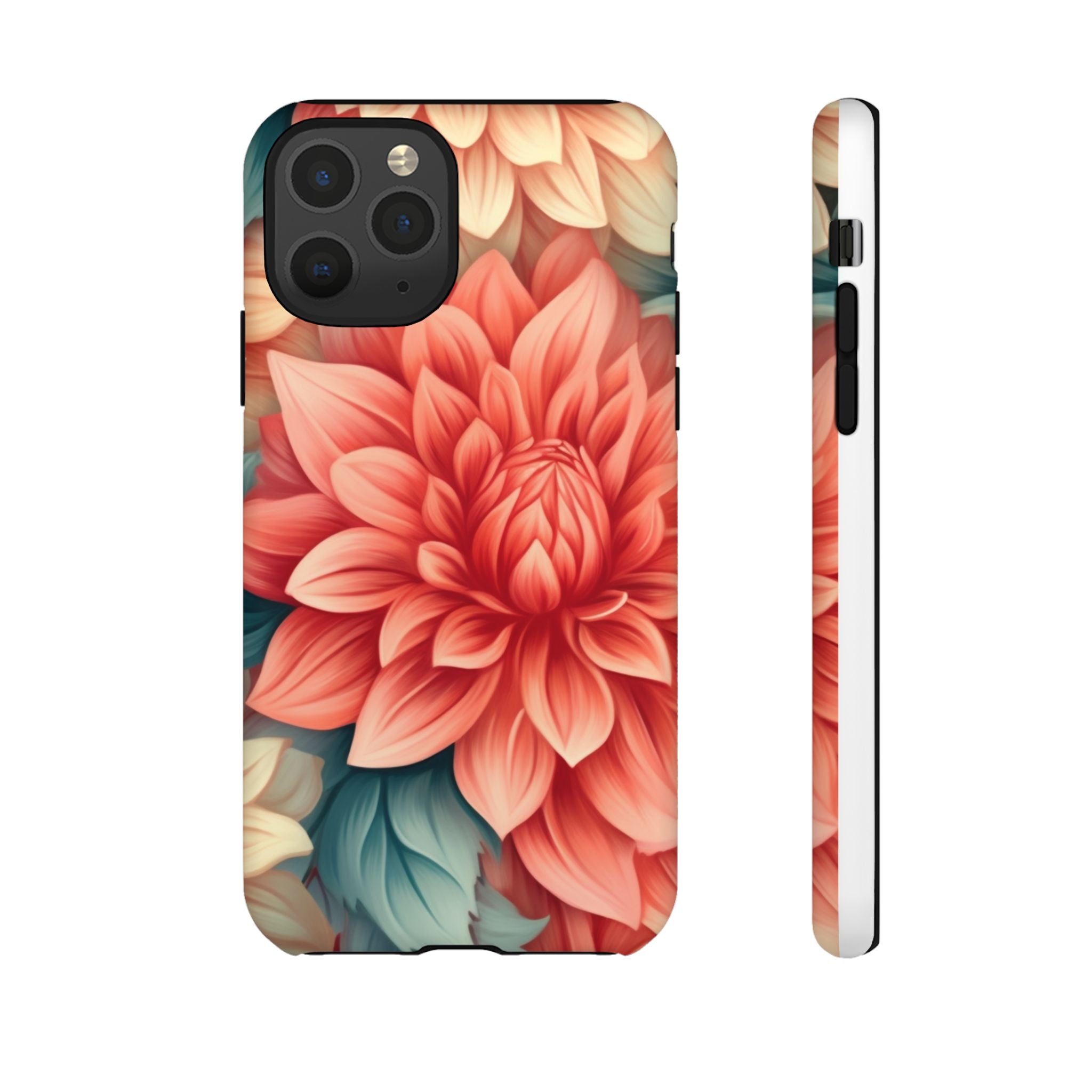 Coral Dahlia Hexagon iPhone Case - Rugged Texture