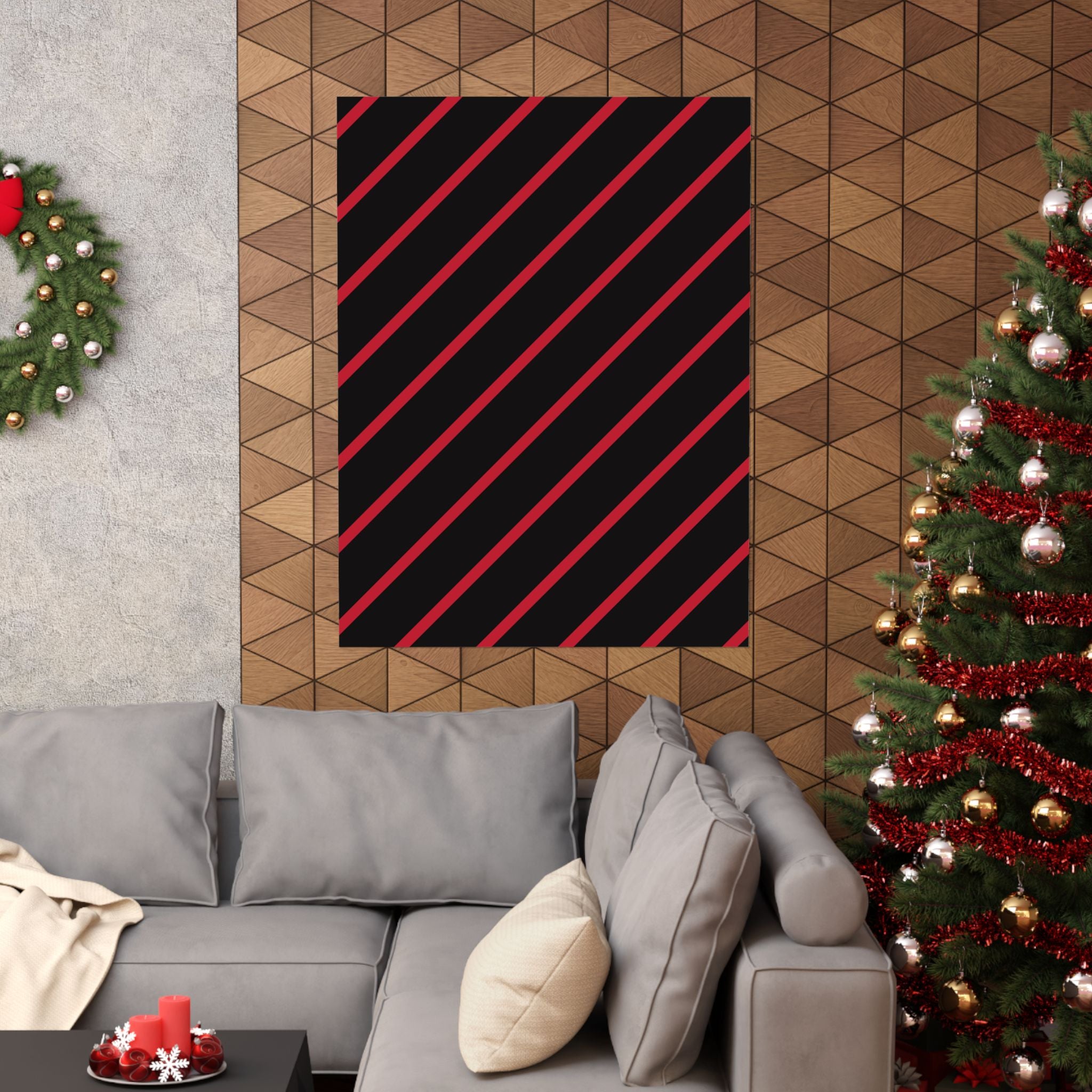 Crimson Diagonal Stripes: Modern Art Poster