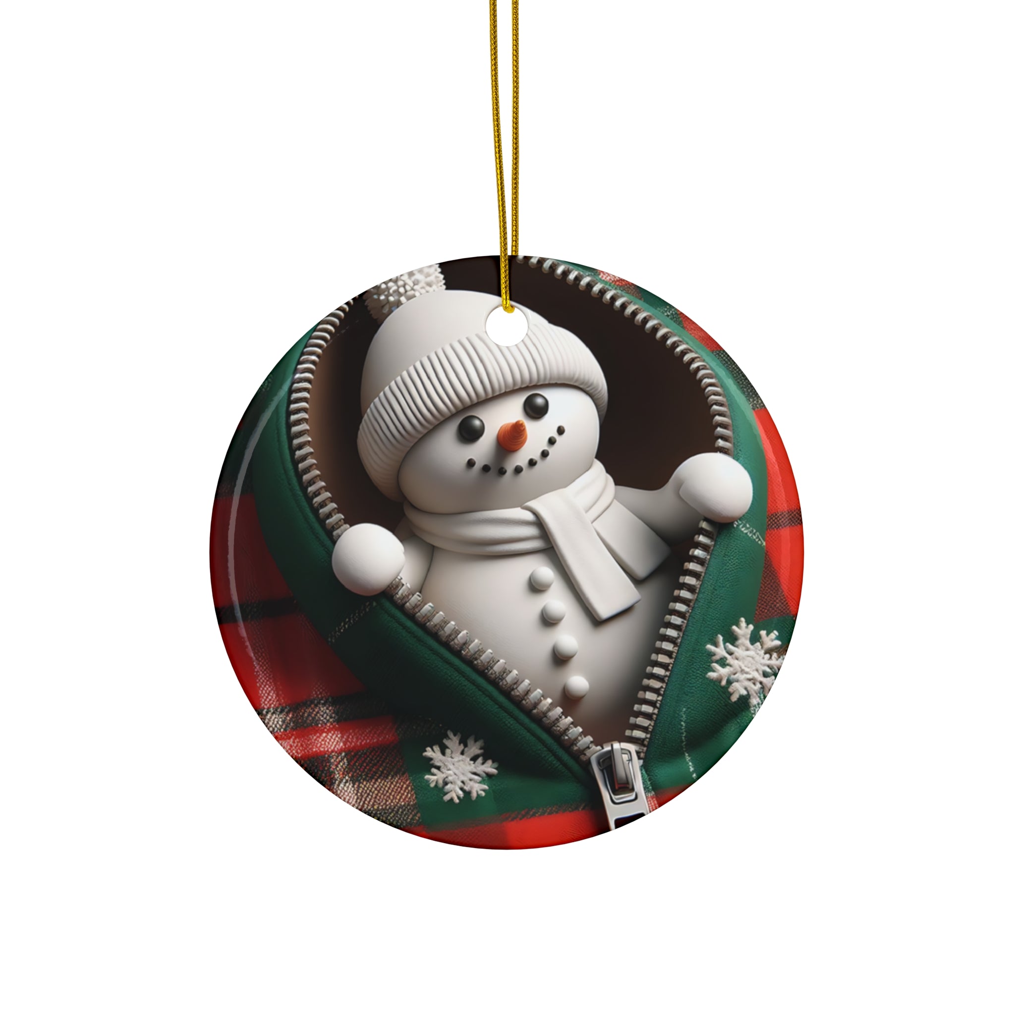 Snowman in Jacket Ceramic Ornament