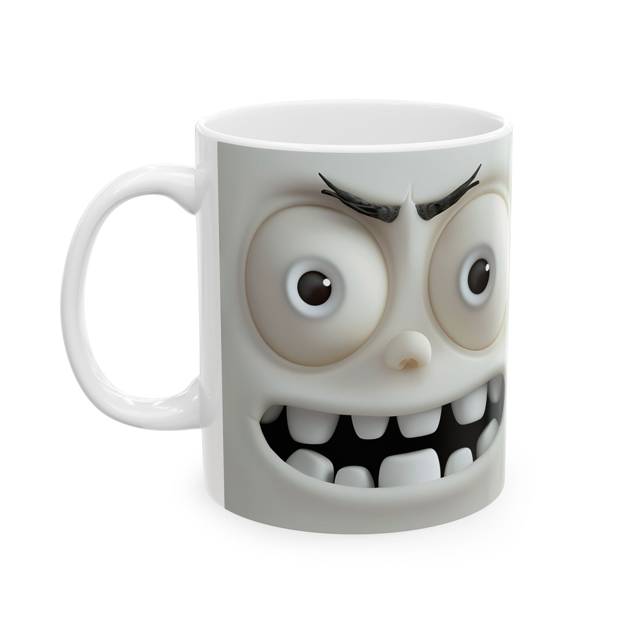 Mirrored Mischief Mug: Grumpy Cartoon Face