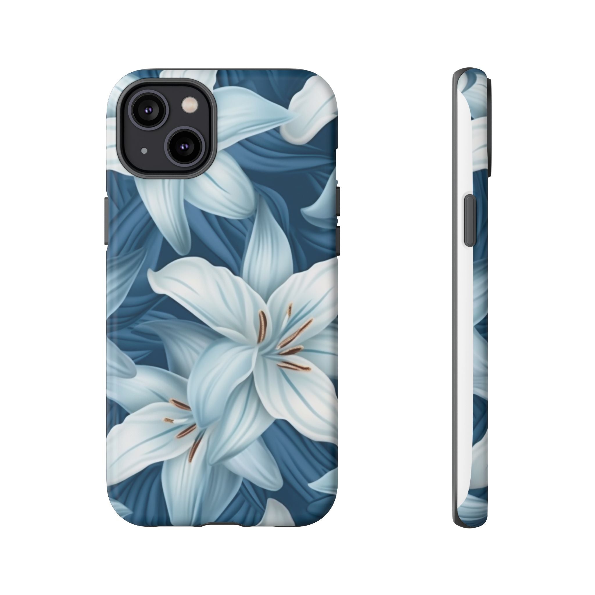 Pastel Blue Lily iPhone Case - Hexagon Stone