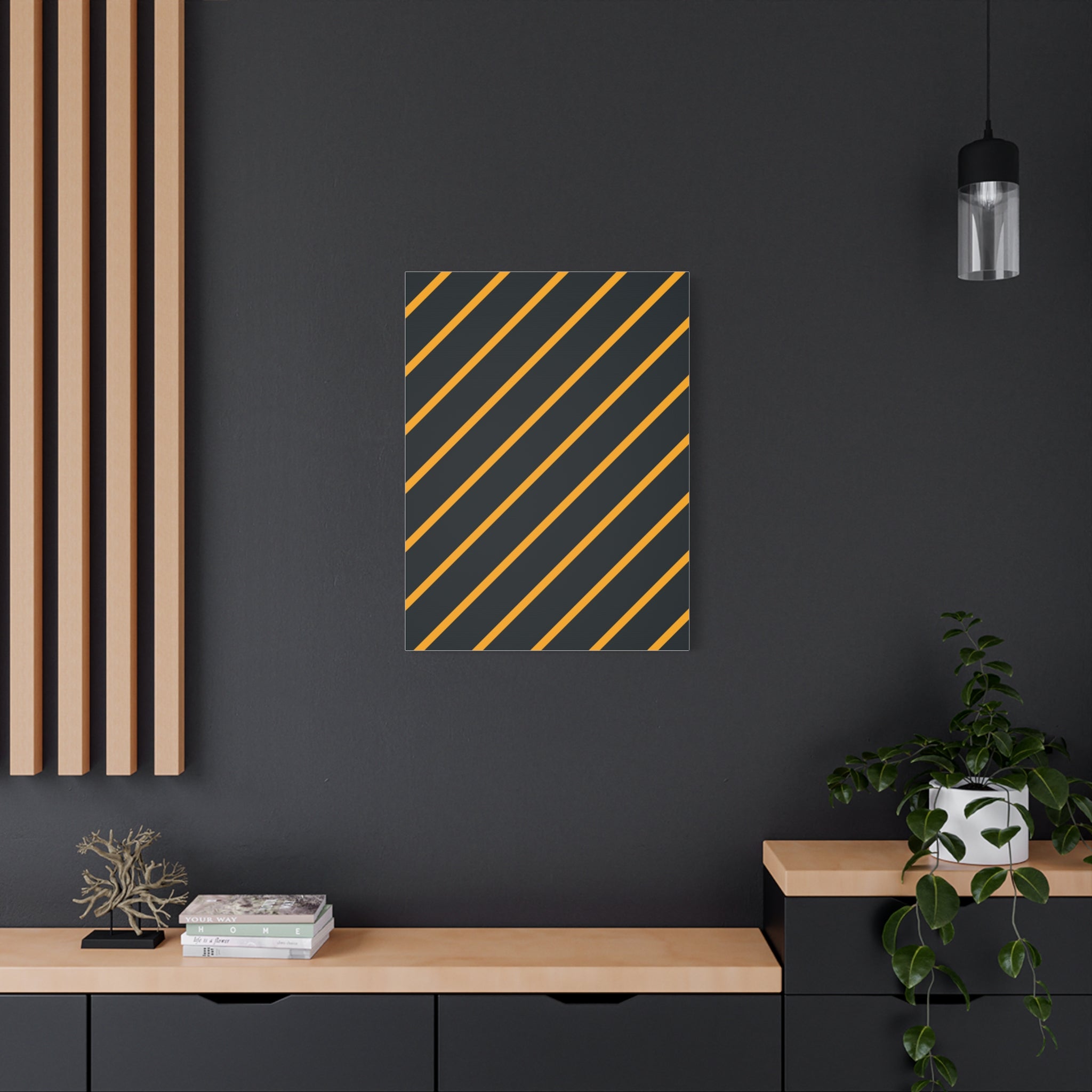 Bold Orange Diagonal Stripes Matte Canvas Art