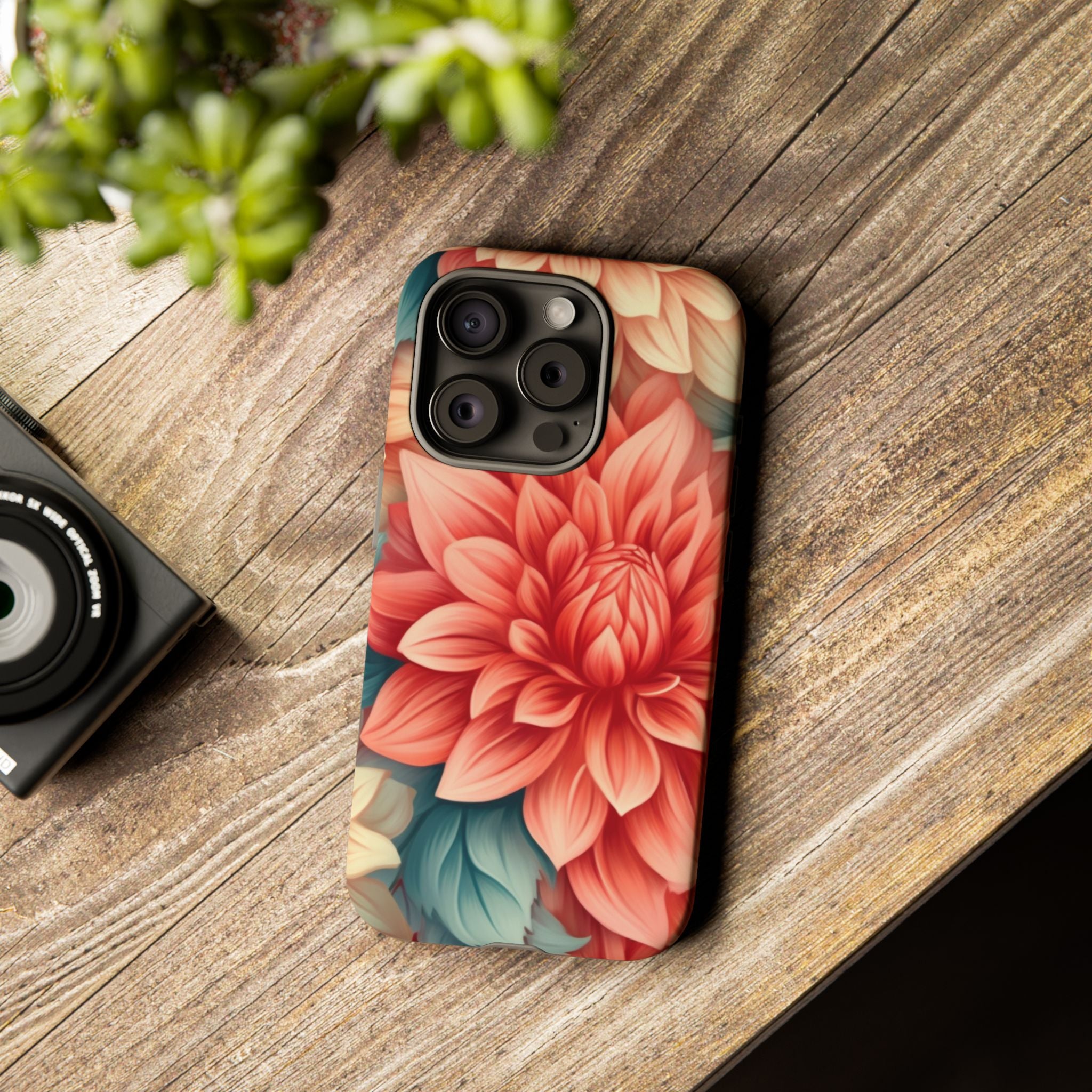 Coral Dahlia Hexagon iPhone Case - Rugged Texture