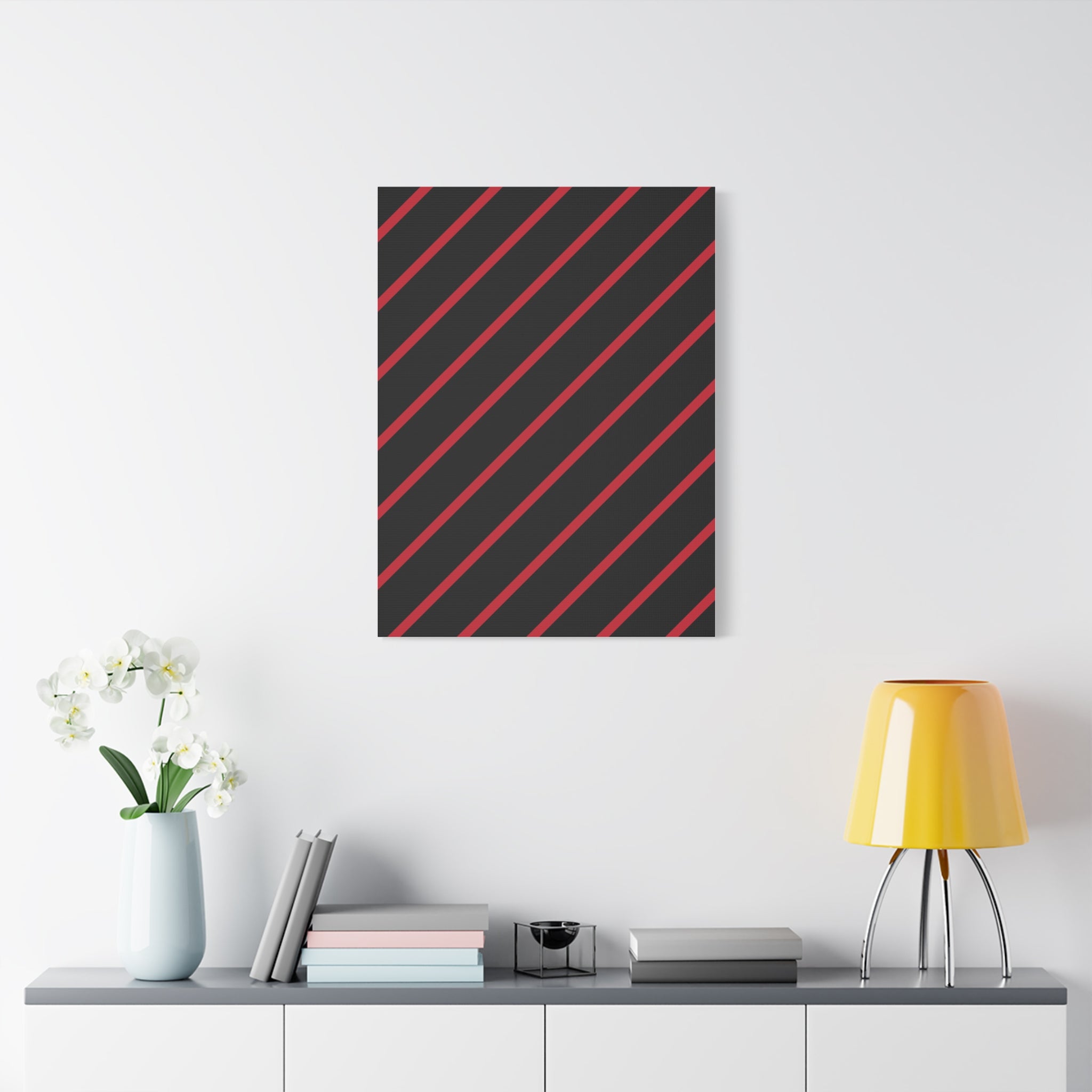 Crimson Diagonal Stripes Matte Canvas Art