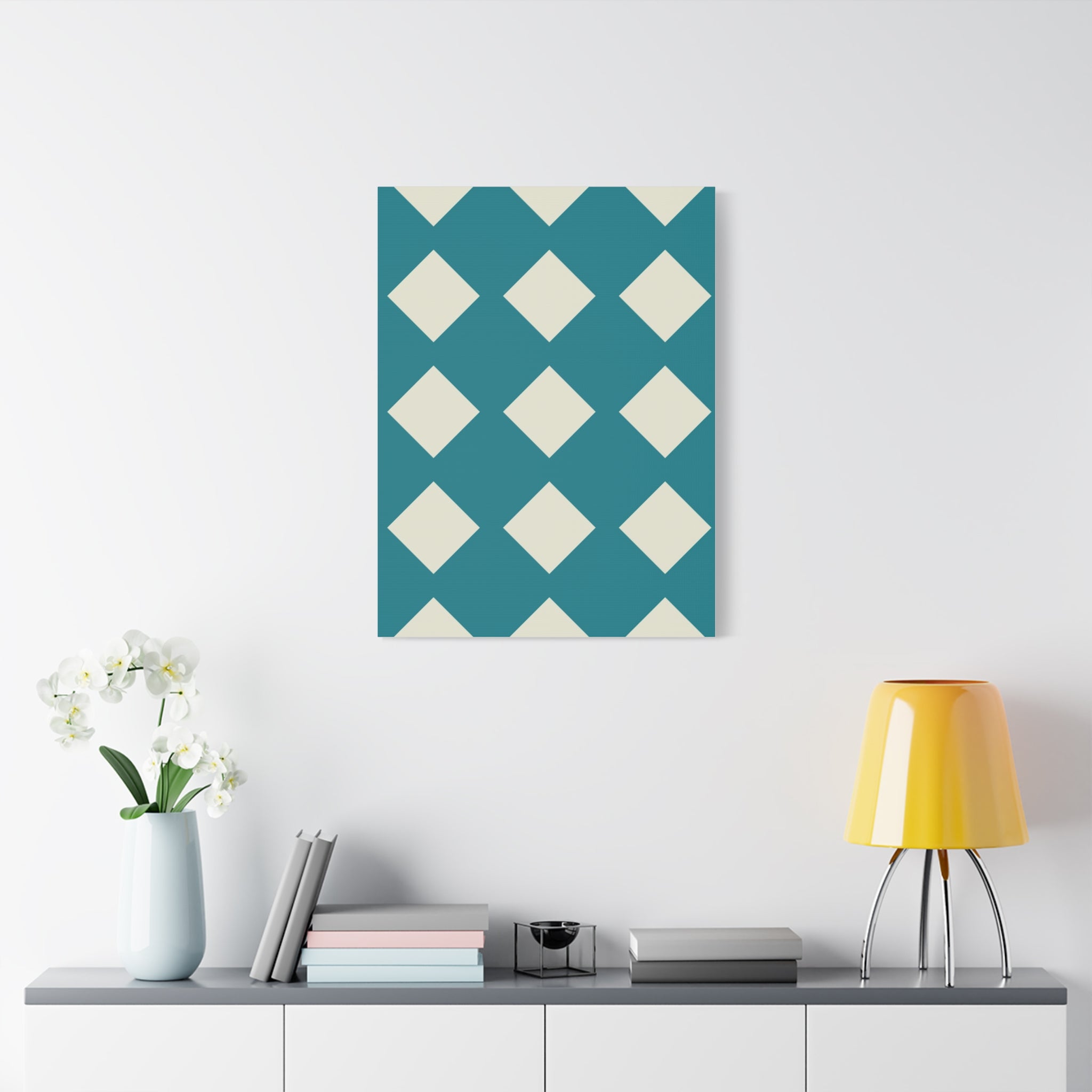 Teal & Cream Diamond Geometric Canvas Art