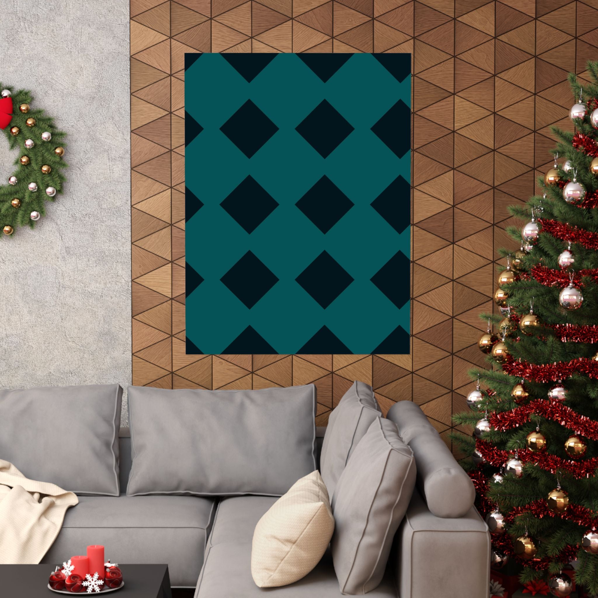 Teal Geometric Diamond Pattern Poster