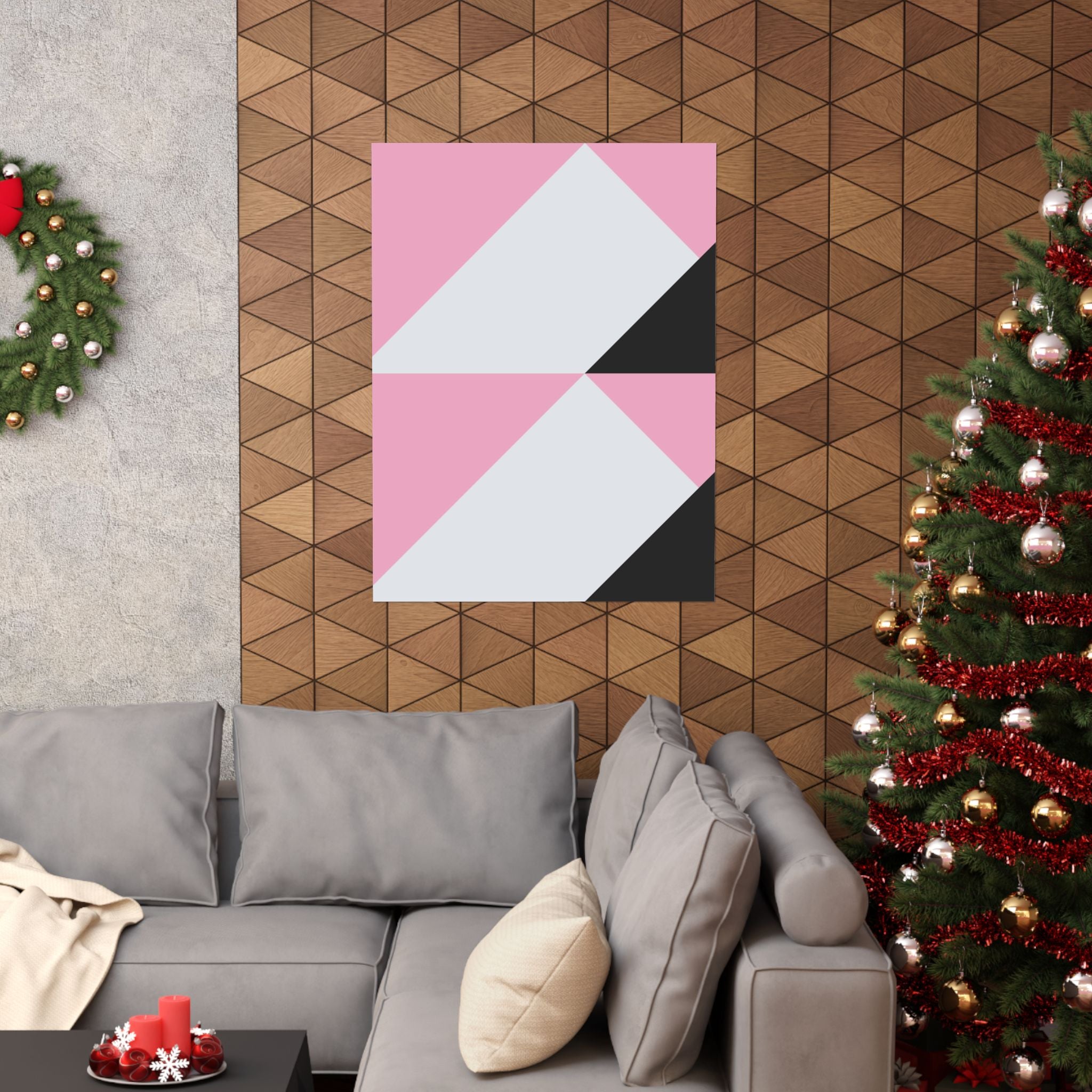 Geometric Pink & Gray Abstract Art Poster