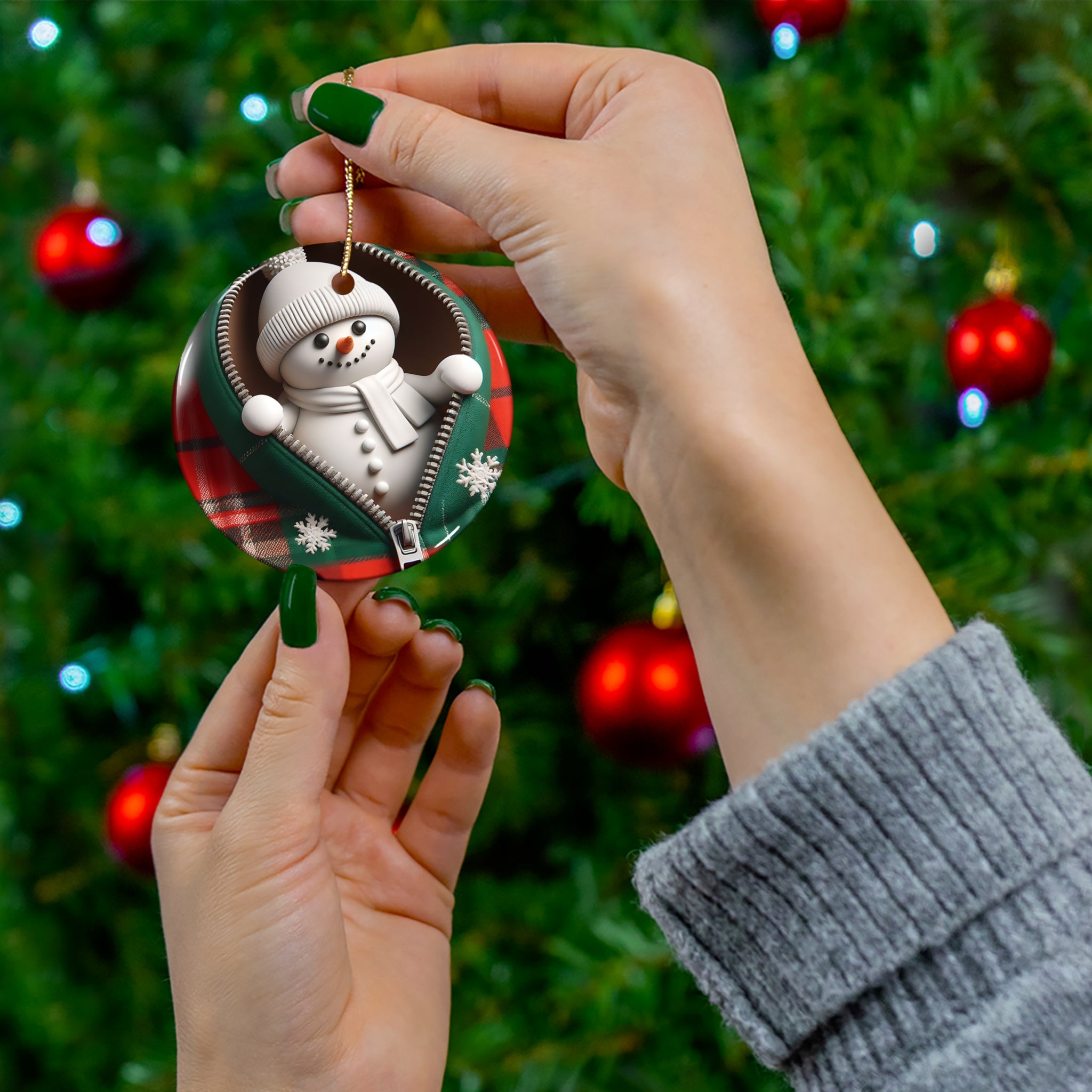 Snowman in Jacket Ceramic Ornament