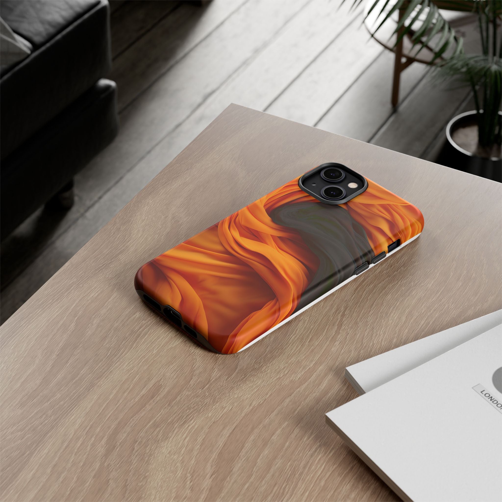 Abstract Orange & Gray Hexagon Stone iPhone Case