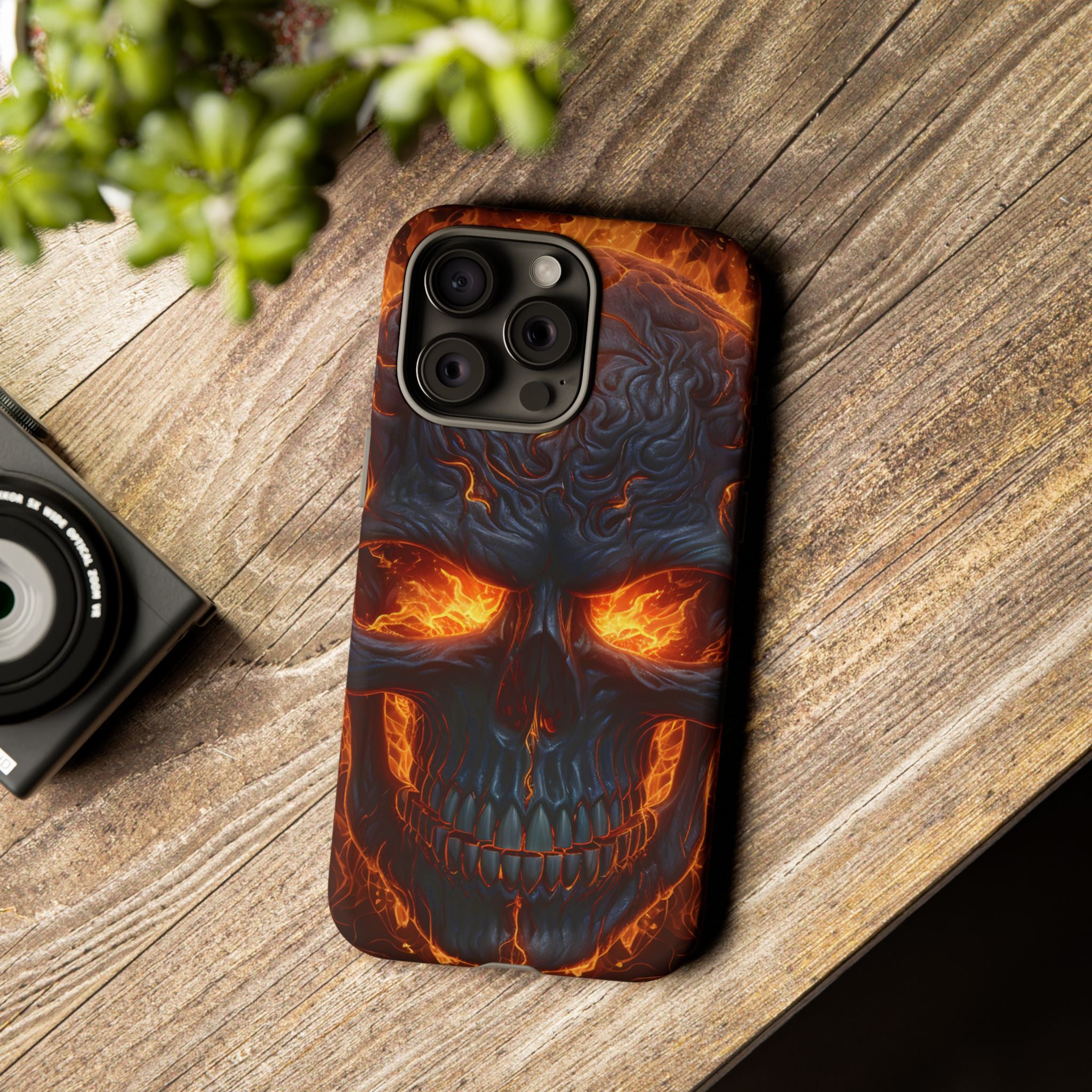 Fiery Skull Hexagon iPhone Case - Rugged Texture