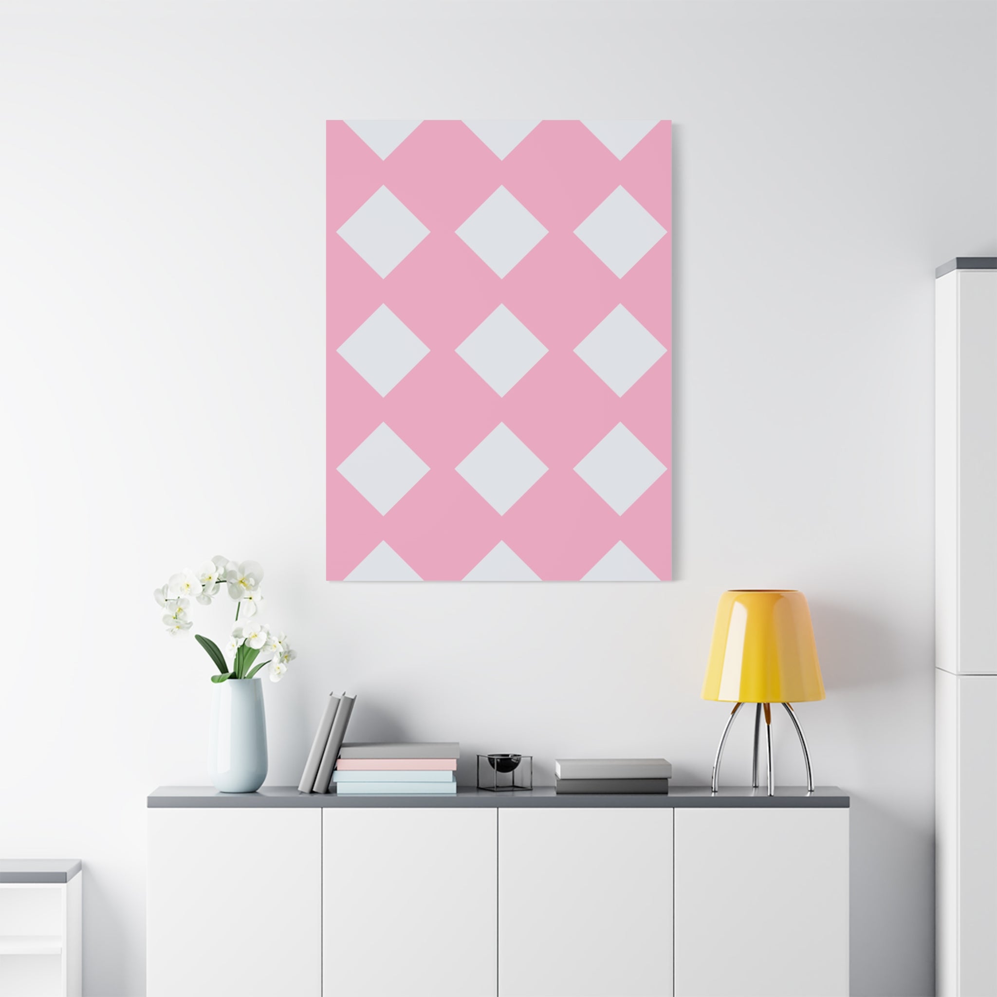 Pink & Grey Diamond Canvas Art Print