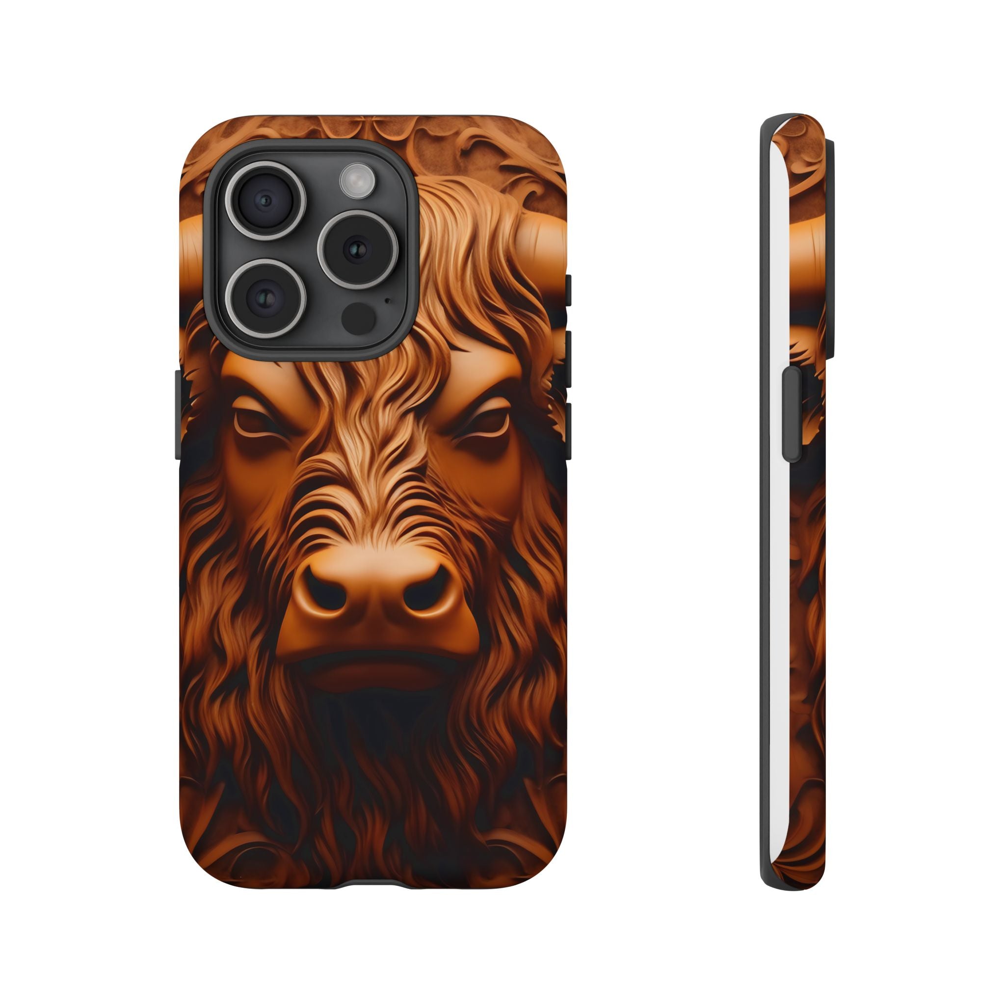 Bull Head Wood Carving iPhone Case - Rugged Texture